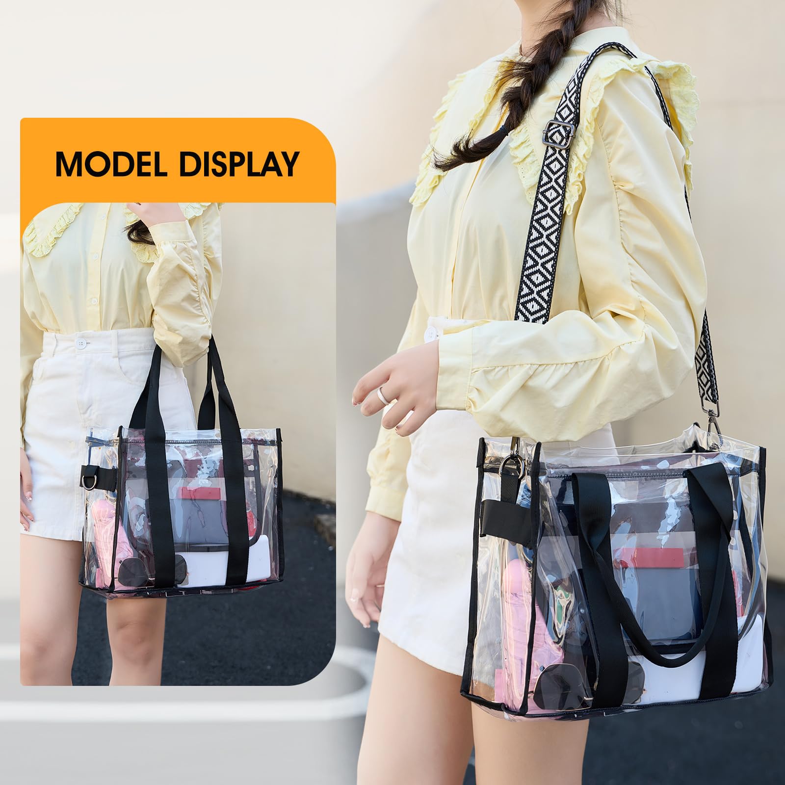 Clear Tote Bag for Women - Stadium Approved Crossbody Purse for Sports Events, Concerts & Work - Lightweight Waterproof Beach Bag for Travel & Outdoor Activities