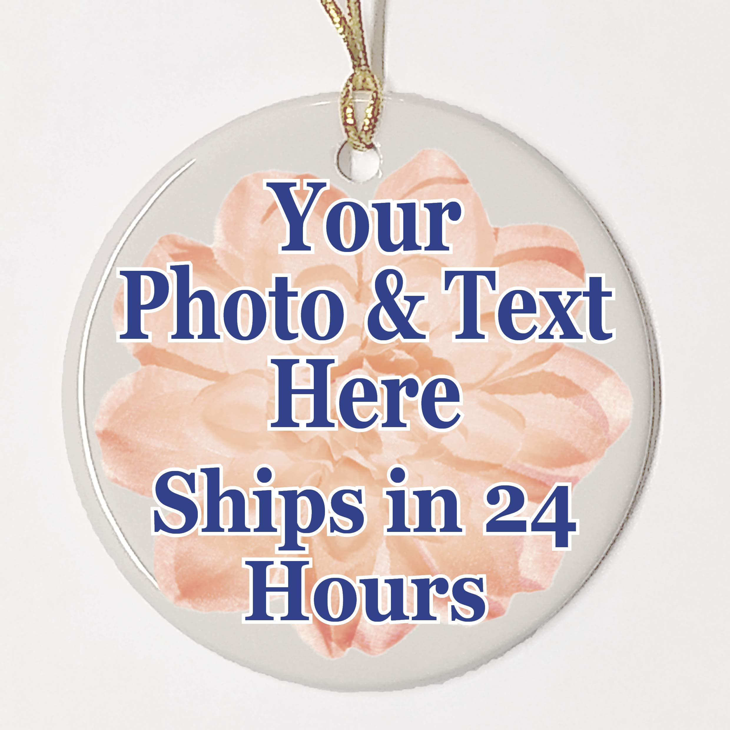 Custom Photo Porcelain Ornament - Personalized Christmas Decor with Gold String & Gift Bag - Add Your Text, Art or Design - Perfect for Holiday Gifts, Tree Decorations & Family Keepsakes (Round Ceramic Ornament)