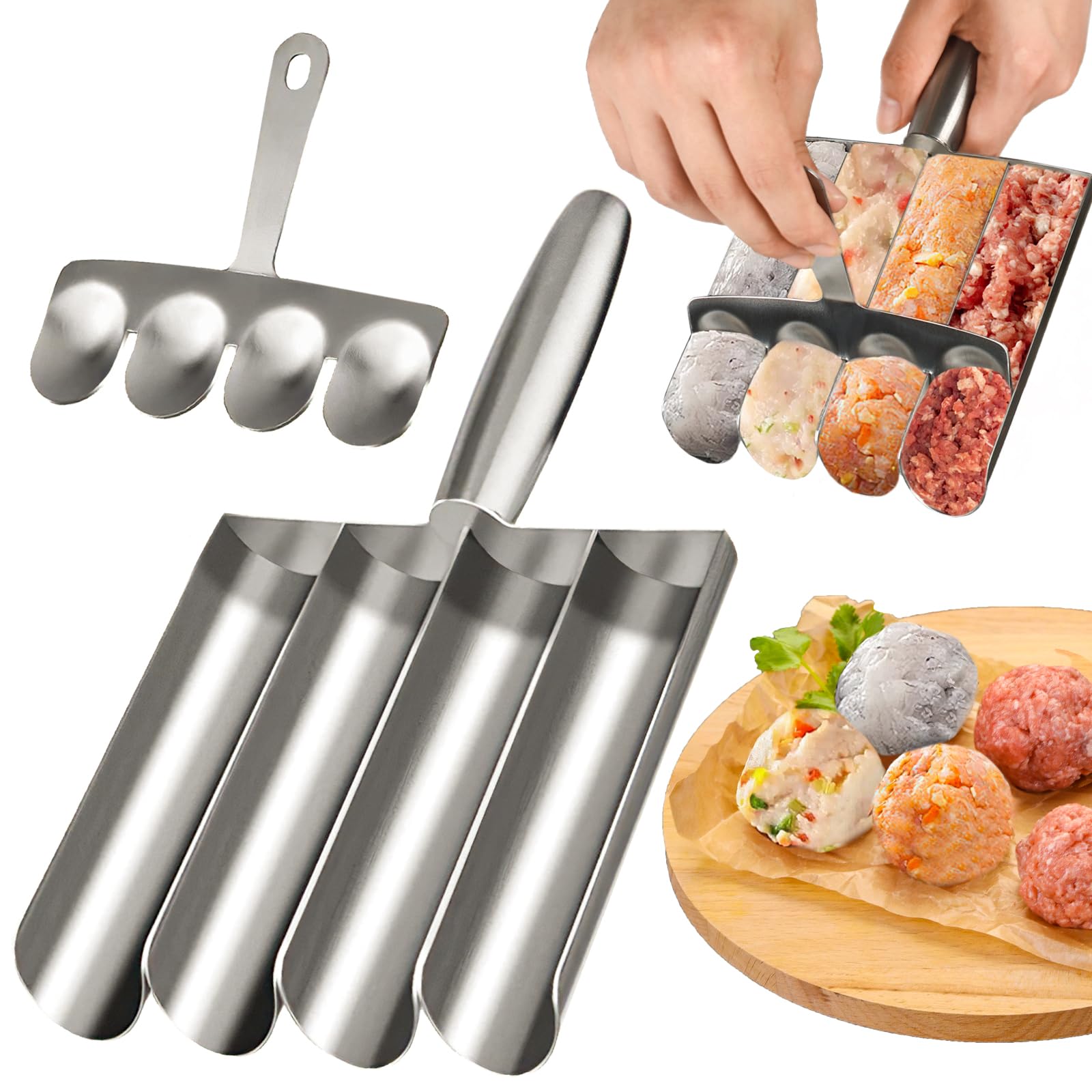 4-in-1 Stainless Steel Meatball Maker Tool - Professional Kitchen Meatball Scoop & Baller Kit for Fast & Easy Meatballs - Perfect for Homemade Italian, Swedish, or Asian Meatball Recipes