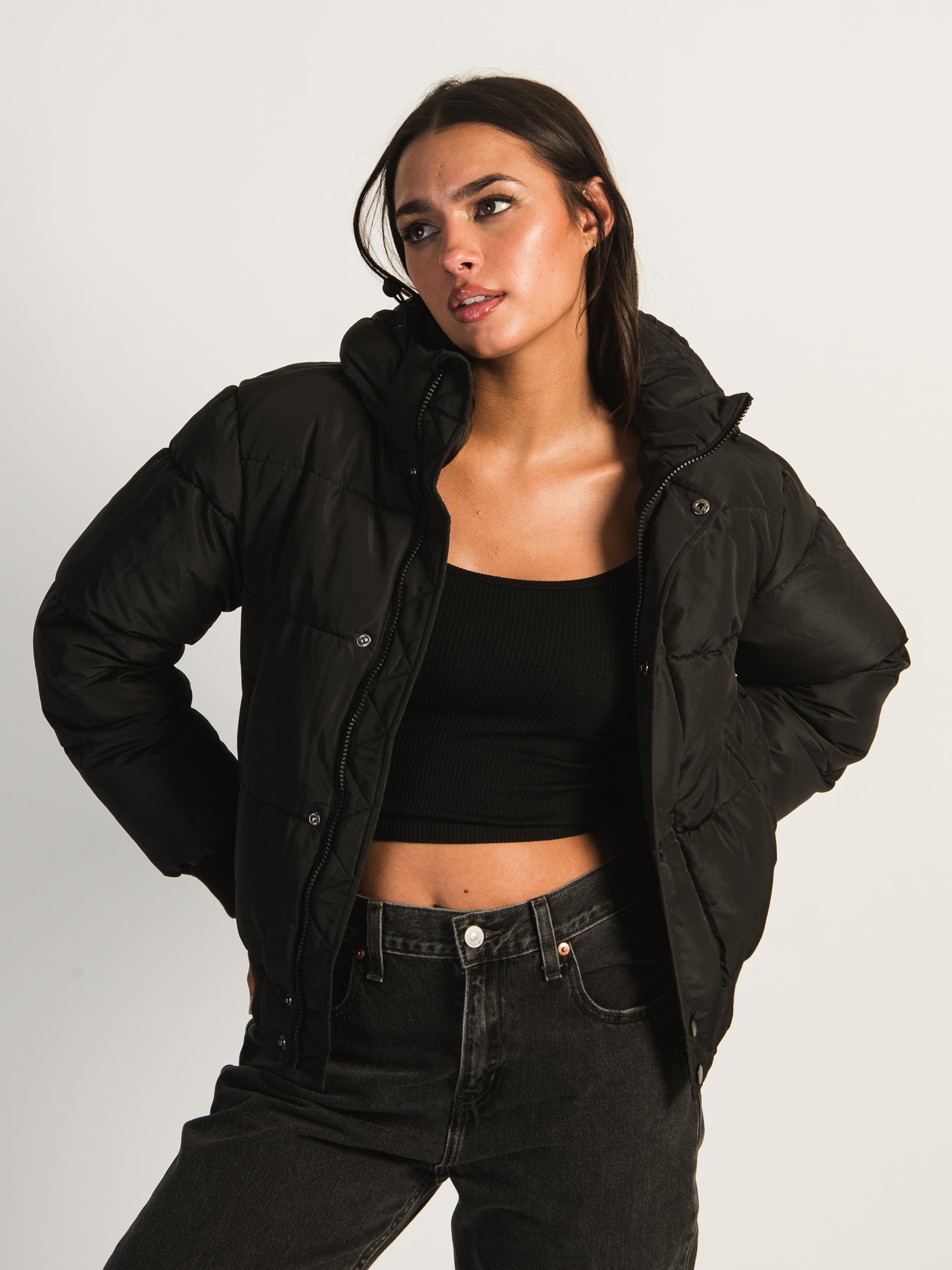 AZALEA WANG RIRI Hooded Puffer Jacket for Women - Winter Warm Quilted Coat with Stand Collar, Lightweight Waterproof Outerwear for Snow, Travel & Outdoor Activities