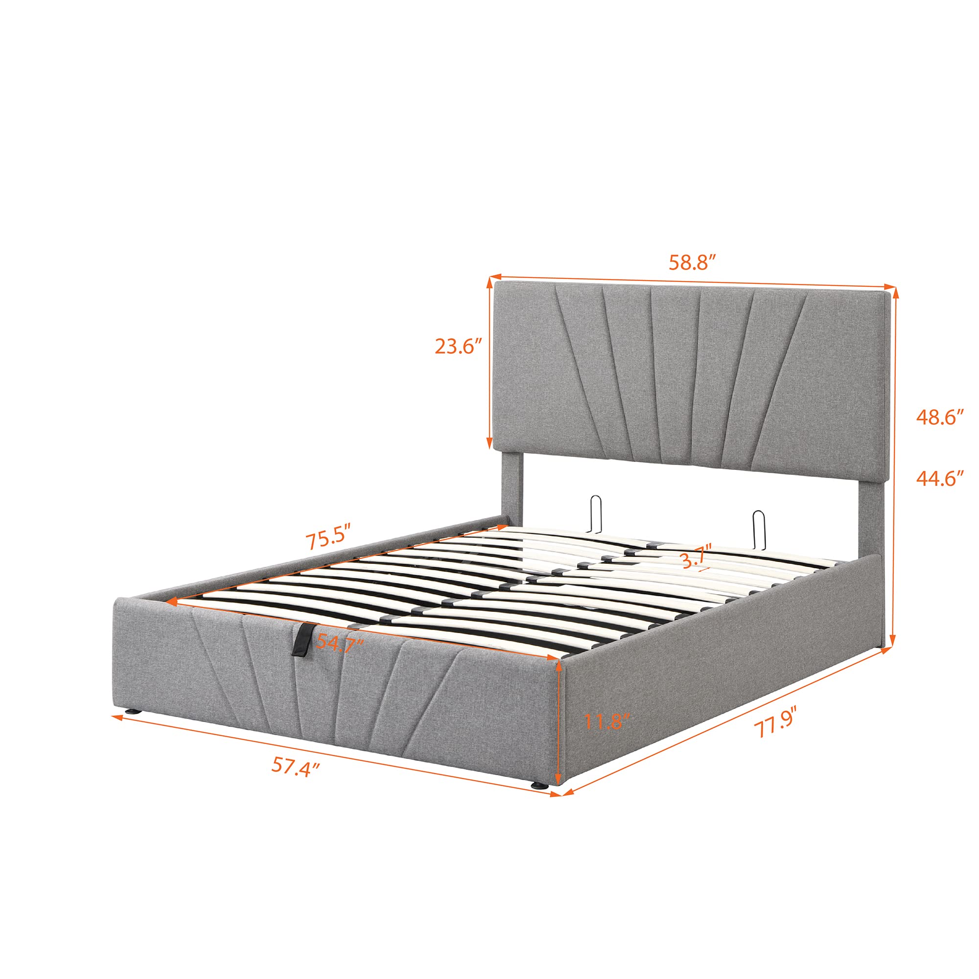 Full Size Upholstered Storage Bed with Hydraulic Lift System - Wooden Linen Fabric Platform Bed Frame with Classic Headboard & Under Bed Storage, Wood Slat Support (Gray) - Perfect for Small Bedrooms, Guest Rooms & Space-Saving Solutions