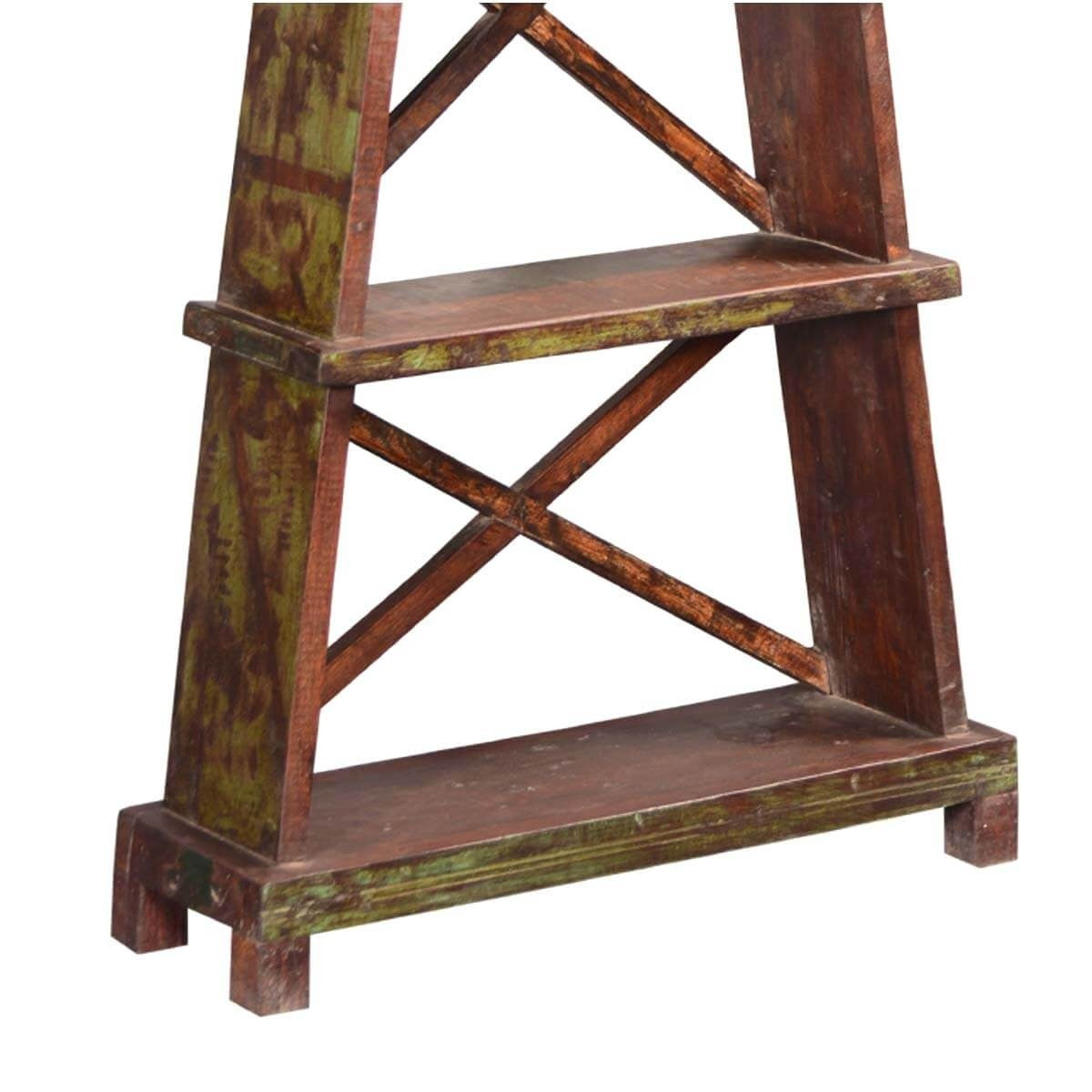 Rustic Reclaimed Wood Bookcase with 3 Open Shelves - Eiffel Tower Style for Living Room, Office, or Bedroom Storage & Decor