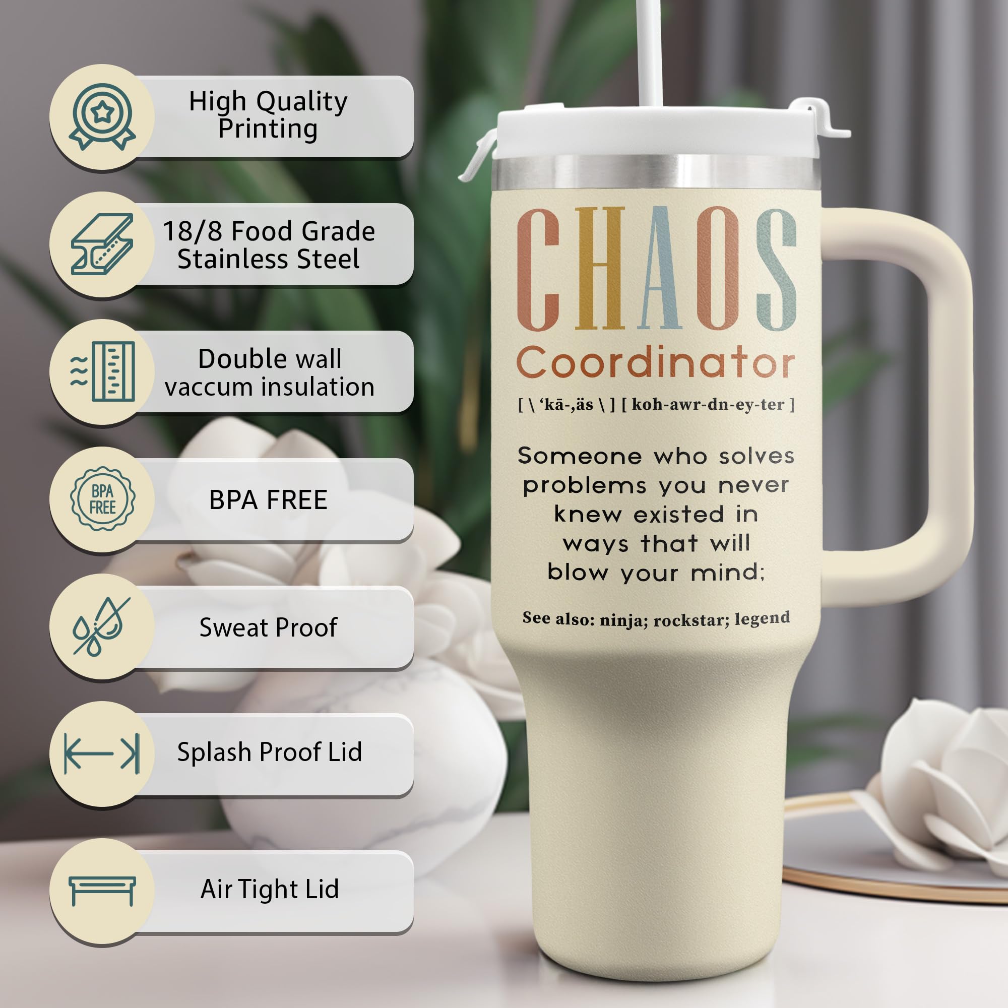 Funny 40oz Tumbler with Handle & Straw Lid - Perfect Gift for Women, Mom, Sister, Best Friend, Boss, Coworker, Manager, Teacher | Birthday, Christmas, Mother's Day Gift | Great for Office, Home, Gym & Travel Use