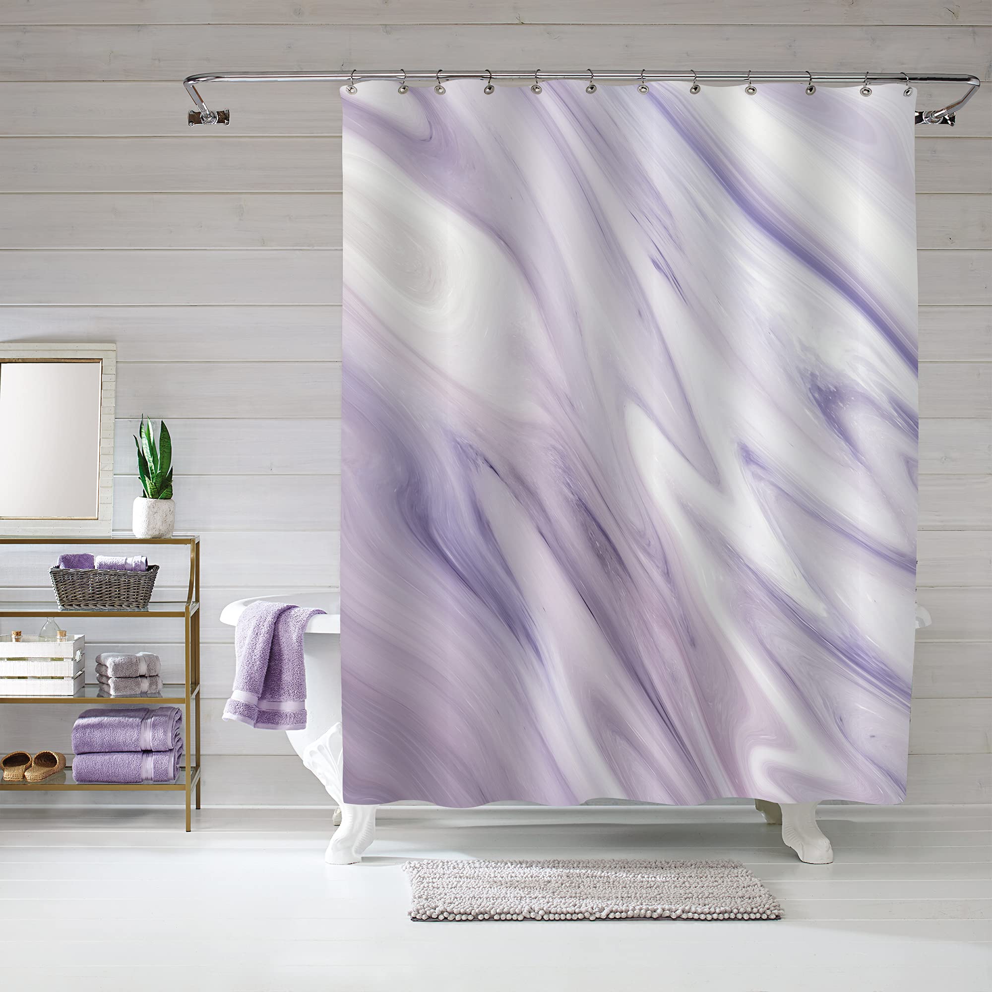 Luxury Purple Marble Shower Curtain Set - Modern Abstract Fabric Bathroom Decor with Lavender Design, Waterproof & Washable 72x72 Inches - Perfect for Spa-Style Bathrooms & Contemporary Home Decor