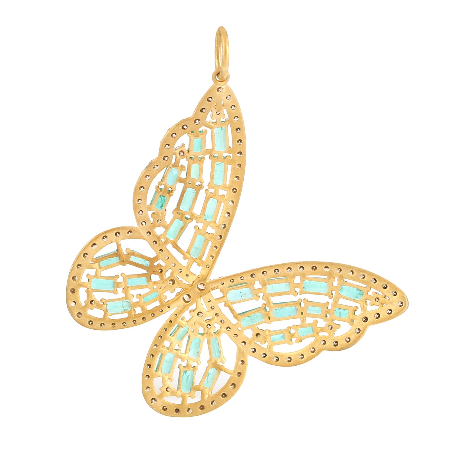 14K Yellow Gold Baguette Cut Emerald Pave Diamond Butterfly Pendant Necklace - Elegant Jewelry Gift for Women, Birthday, Anniversary & Special Occasions