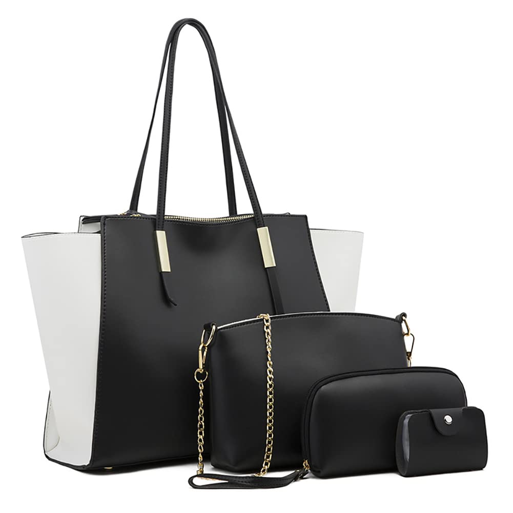 Stylish Women's PU Leather Tote Bag Set - 4 Piece Handbag Collection with Top Handle, Shoulder & Crossbody Purse for Work, Travel & Everyday Use