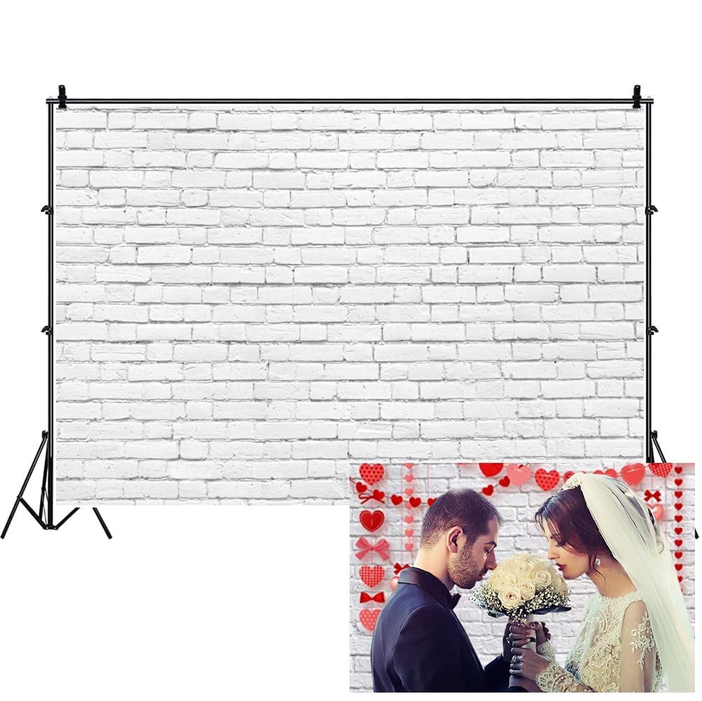 Vintage White Brick Wall Vinyl Backdrop 10x10ft - Photography Background for Newborn Baby Shower, Girls & Adults Portrait, Studio Props | Perfect for Birthday Parties, Weddings, and Professional Photo Shoots