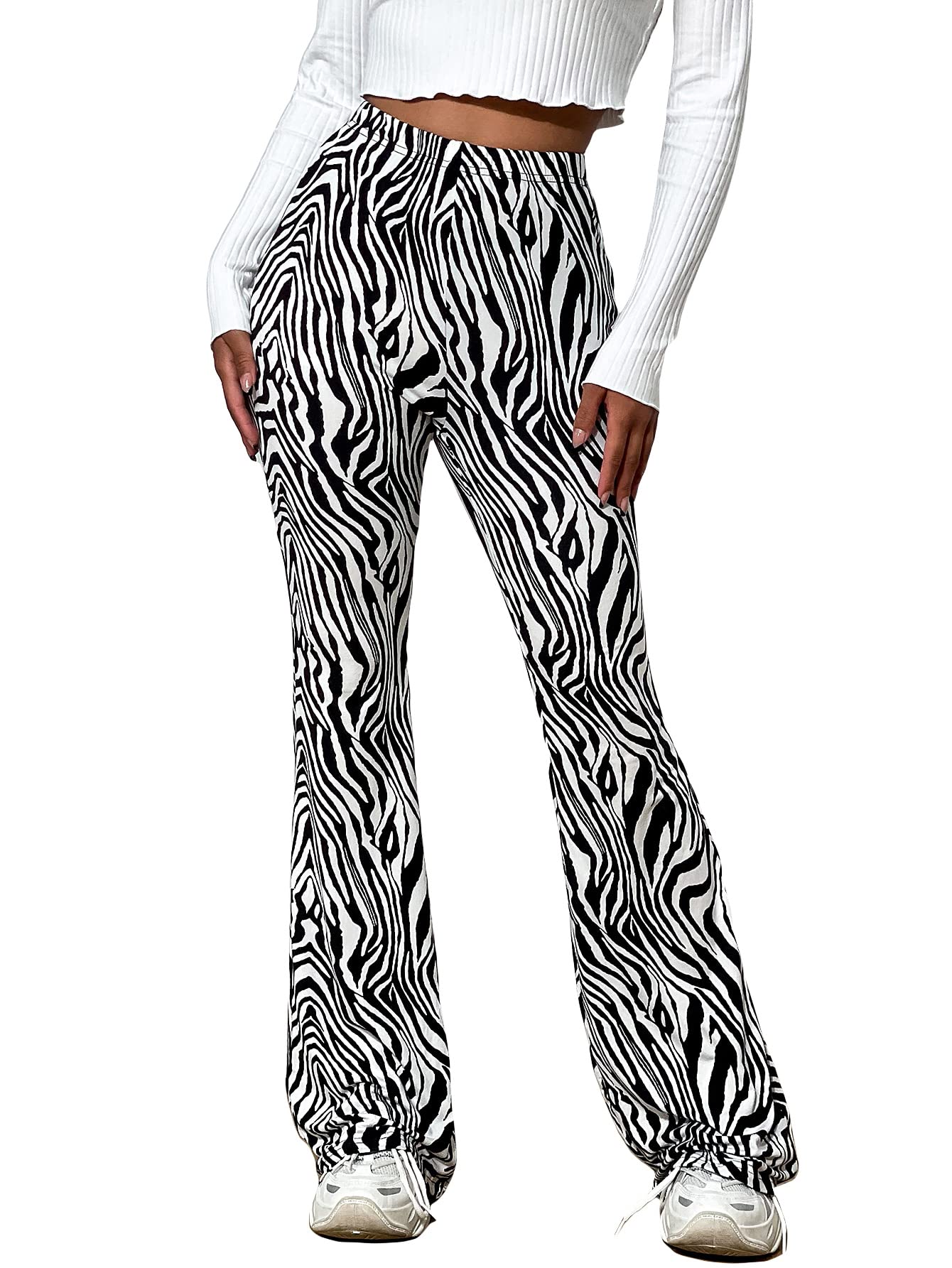 Romwe Women's High Waisted Bootcut Yoga Pants - Sunflower Print Wide Leg Lounge Pants for Yoga, Workout & Casual Wear