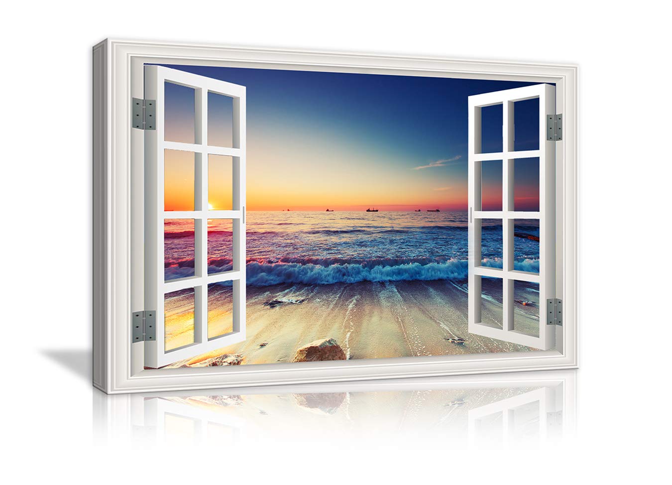 AMEMNY Ocean Waves Beach Seascape Canvas Wall Art - Framed Coastal Landscape Painting for Living Room, Bedroom & Bathroom Decor - Ready to Hang Window Frame Style Canvas Print | Perfect for Beach House, Coastal Home or Office Wall Decoration