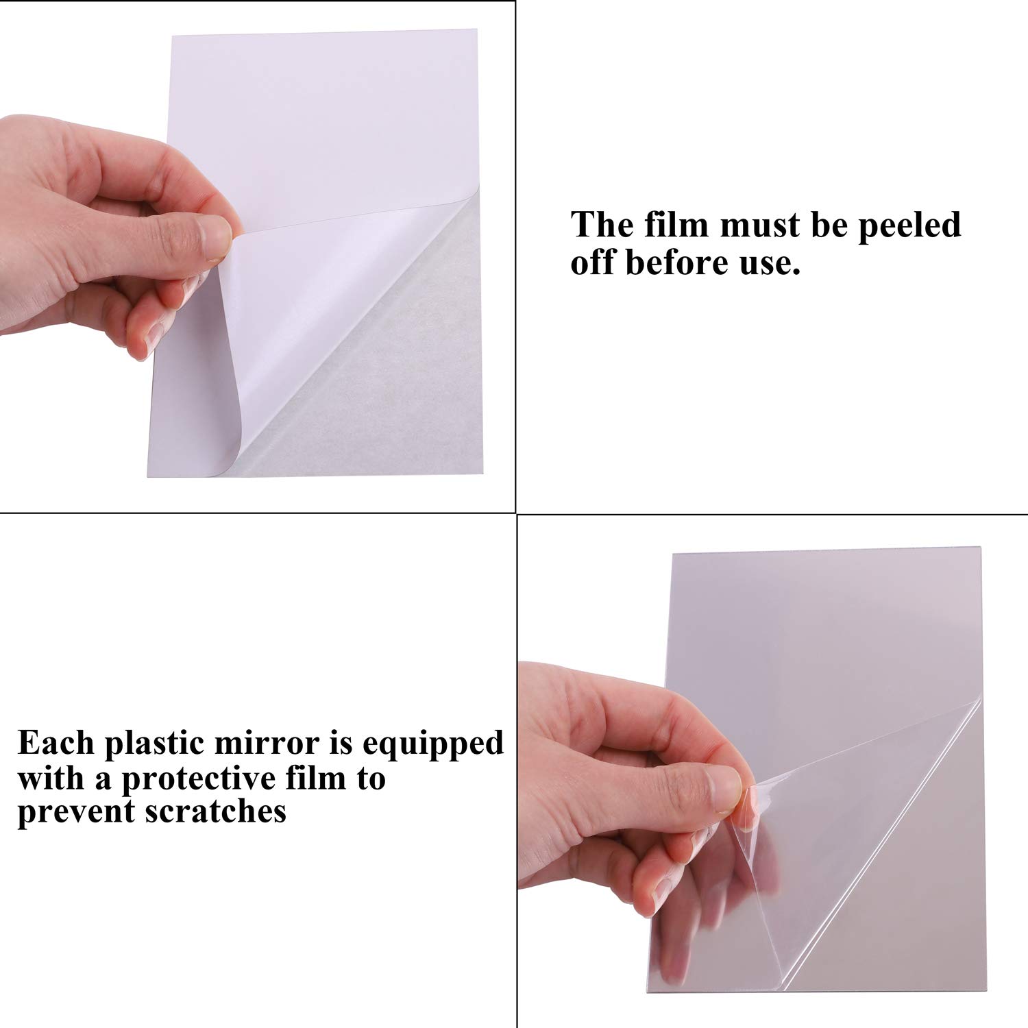 Elcoho 6 Pack Flexible Plastic Mirror Sheets - Self Adhesive Silver Mirror Tiles for Wall Decor, DIY Crafts, Classroom Education & Home Improvement Projects (12