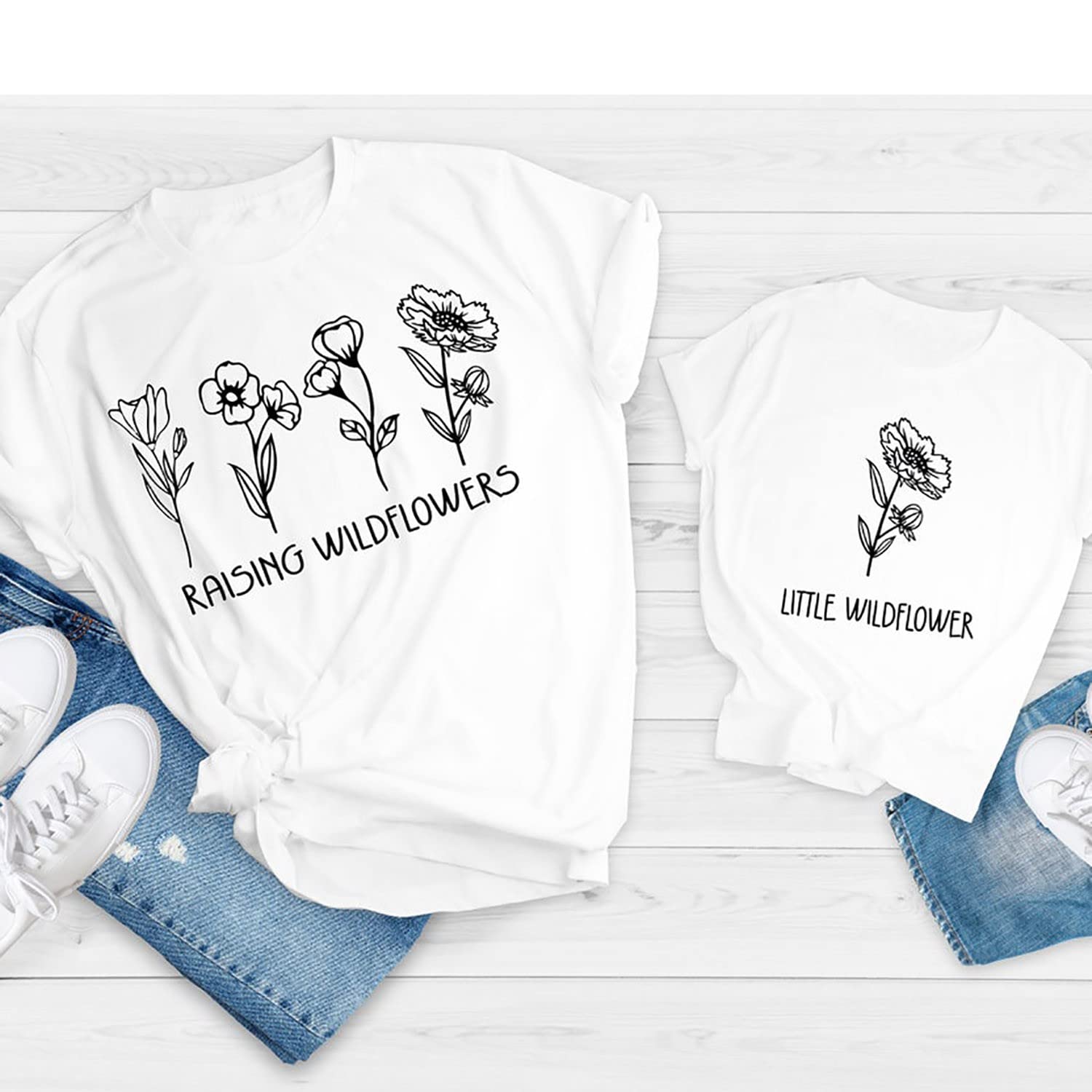 Raising Wildflowers T-Shirt - Matching Mommy & Me Outfits for Mother Daughter - Cute Floral Graphic Tee for Women & Kids - Perfect for Family Photos, Outdoor Adventures & Casual Wear