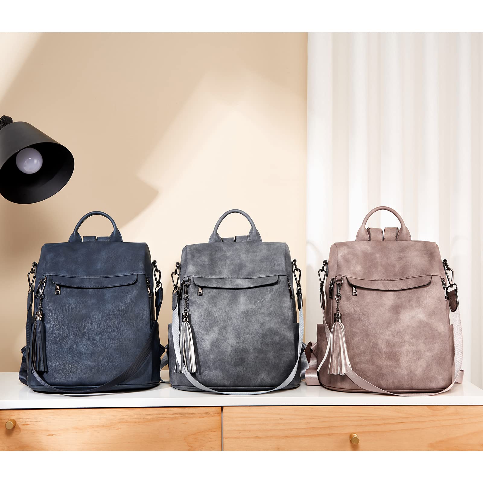 Telena Women's PU Leather Anti-Theft Travel Backpack Purse - Stylish Shoulder Bag with Tassel for Work, College & Weekend Outings