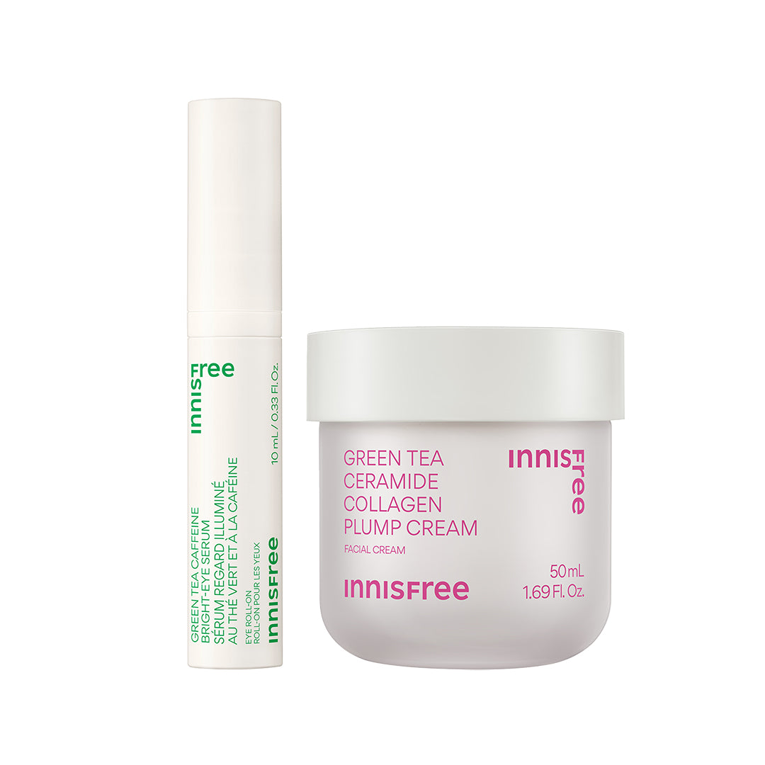 Green Tea Plump + Depuff Duo Set - Anti-Aging & Puffiness Reduction Skincare Combo for Glowing Skin | Perfect for Morning Routine & Travel Skincare