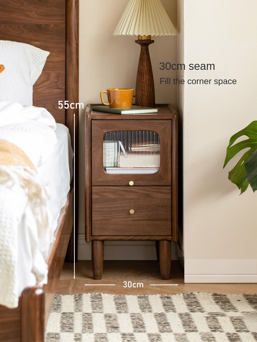 Solid Black Walnut Nightstand - Ultra Narrow Bedside Table with Calpa Wood - Perfect for Small Spaces, Apartments & Modern Bedrooms