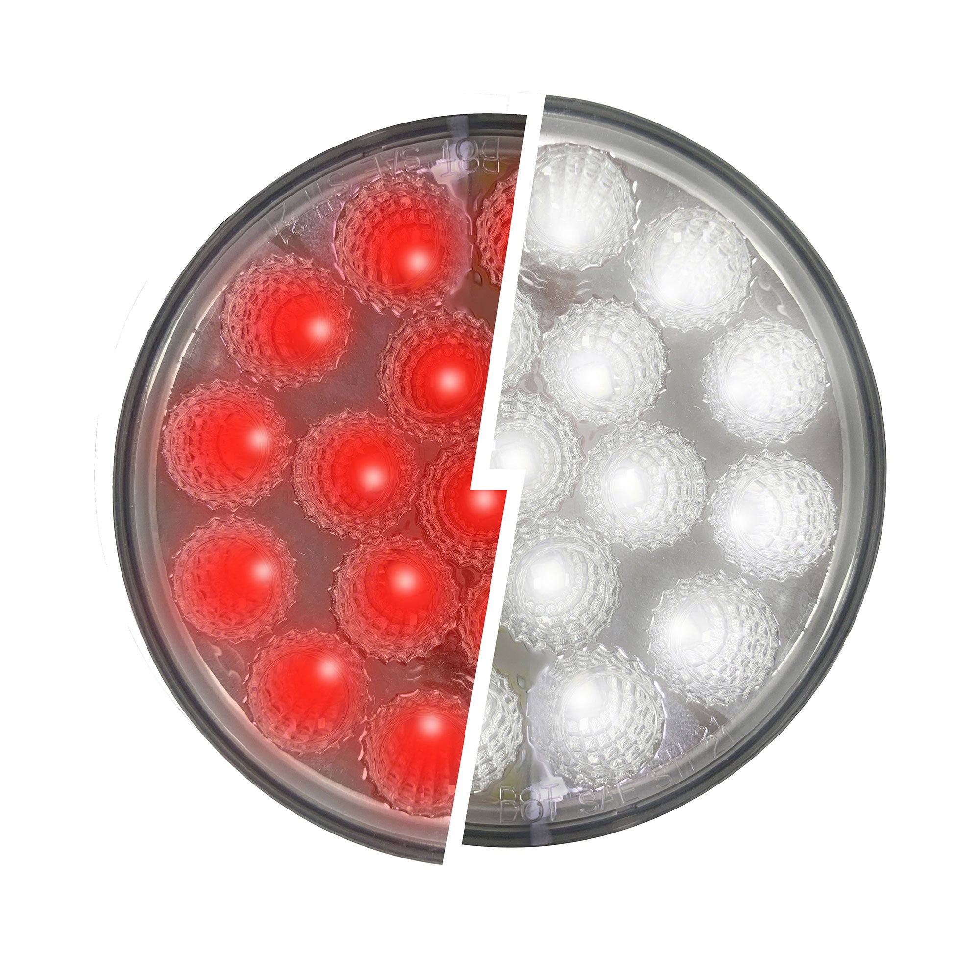 Fortpro 4” Round Dual Function Multivoltage LED Lights - Red & White LED with Clear Lens (Model F238707) for Trucks, Trailers, and Emergency Vehicles