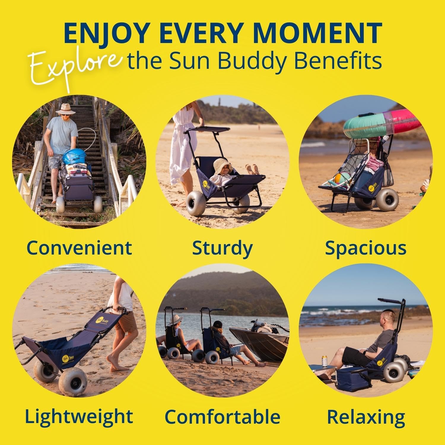 Foldable Beach Fishing Trolley Cart with Chair - All Terrain Balloon Wheels, Sun Canopy & Cargo Net - 200 lbs Capacity for Picnics, Camping, Fishing & Outdoor Adventures