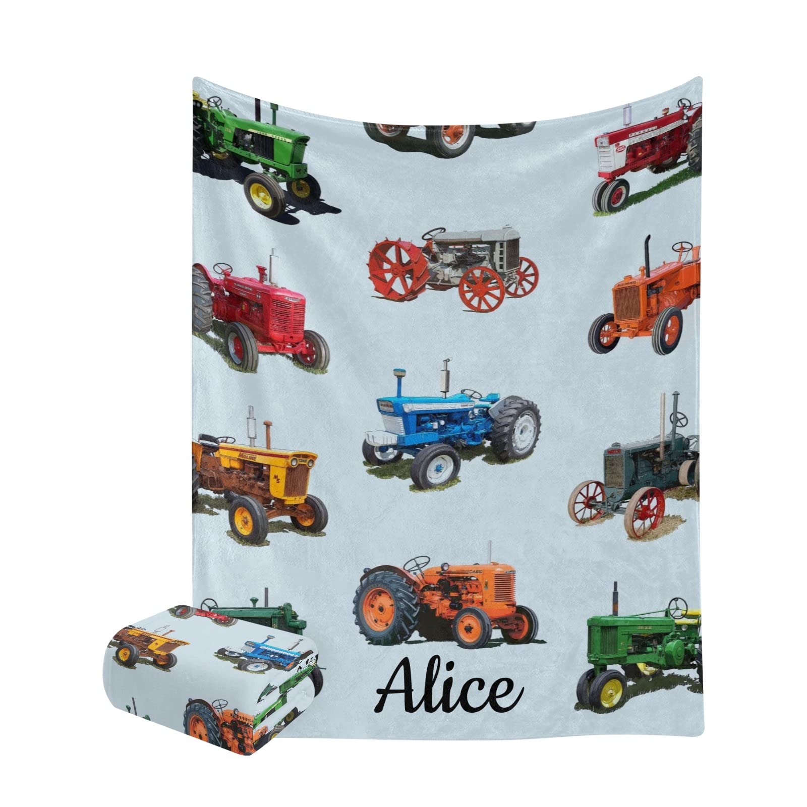 Personalized Fleece Throw Blanket with Name - Custom Cute Trucks Design Soft Blanket for Sofa & Bed - 50x60 Inches - Perfect Gift for Birthday, Christmas & Home Decor