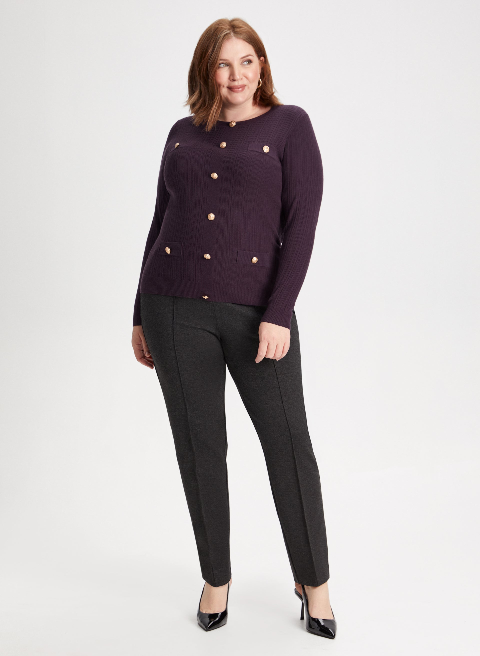 Stylish Button Detail Sweater & Slim Leg Pants Set - Women's Casual Outfit for Work, Date Night & Fall Fashion