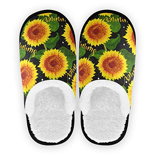 ALAZA Non-Slip Cotton Slippers for Men & Women - Sunflower Polka Dot Floral Design - Comfortable House Shoes for Home, Hotel, Spa, Bedroom & Travel - Perfect Indoor/Outdoor Slippers for Relaxation & Lounging