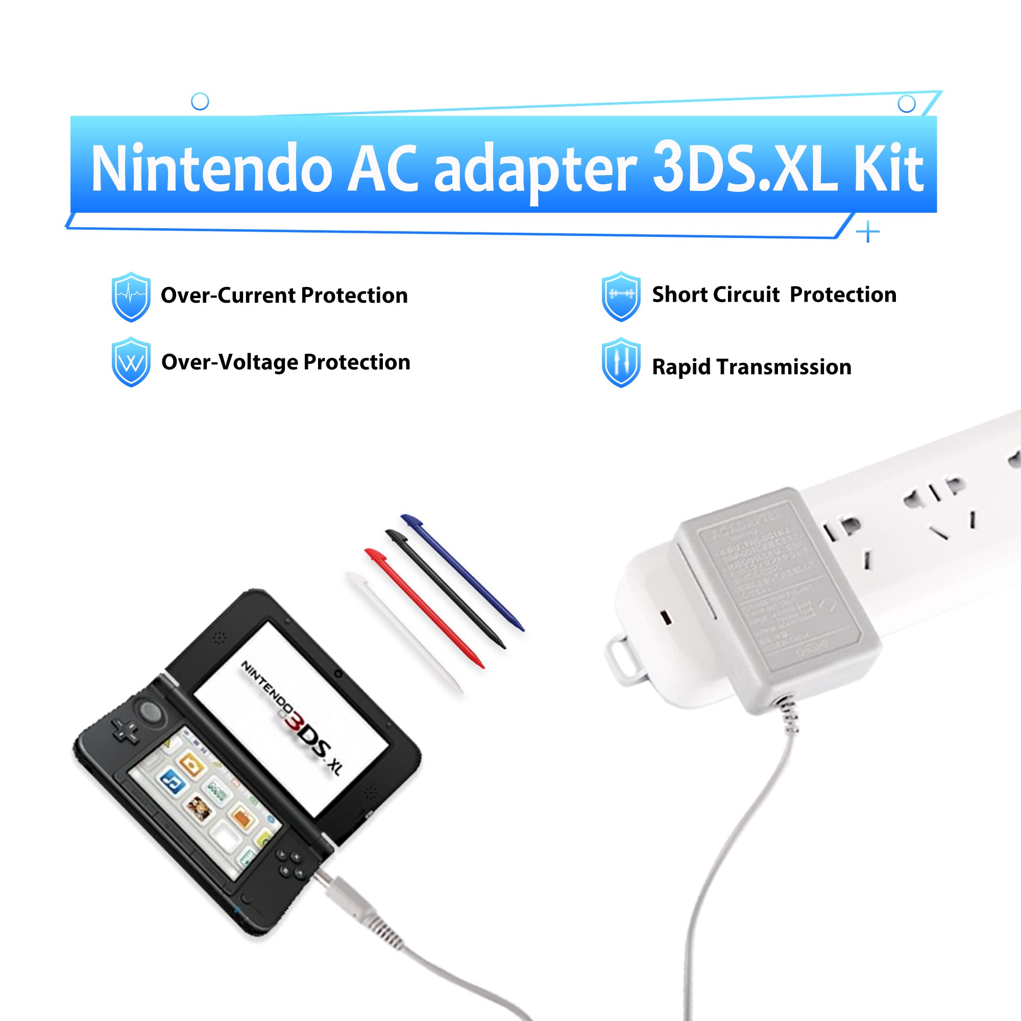 Original Nintendo 3DS XL Charger Kit - AC Power Adapter, Wall Travel Charger & Stylus Pen - Fast Charging Cable for Nintendo 3DS XL - Perfect for Gaming at Home or On-The-Go