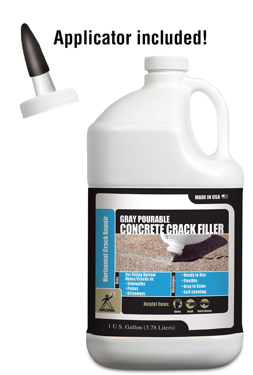**Akona Gray Pourable Concrete Crack Filler - Light Gray, Liquid Cement Crack Sealer for Driveways, Slabs, Sidewalks, Floors & Garages | Waterproof & Durable Repair Solution | Ideal for Home, Patio & Commercial Use (1 Gallon)**