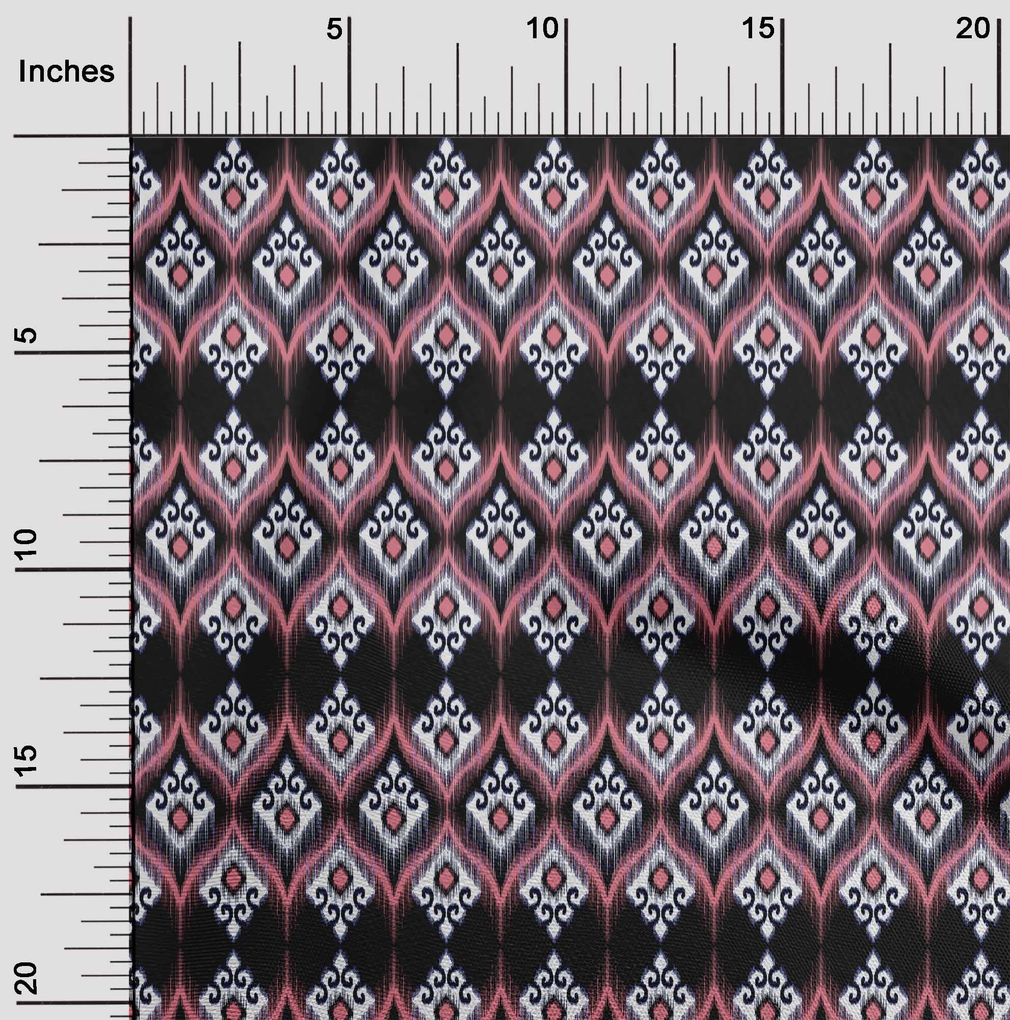 Premium 100% Cotton Poplin Fabric - Medium Pink Asian Ikat Print Dress Material (56