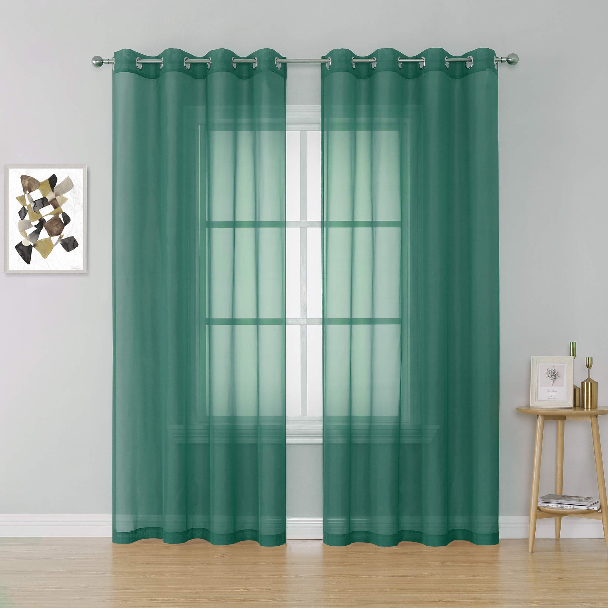Teal Green Sheer Window Curtains 72 Inch Length - Grommet Top Voile Sheer Panels for Kitchen & Bathroom - Soft Light Filtering Window Treatment (Set of 2, 54x84 Inches) - Perfect for Bedroom, Living Room & Office Decor