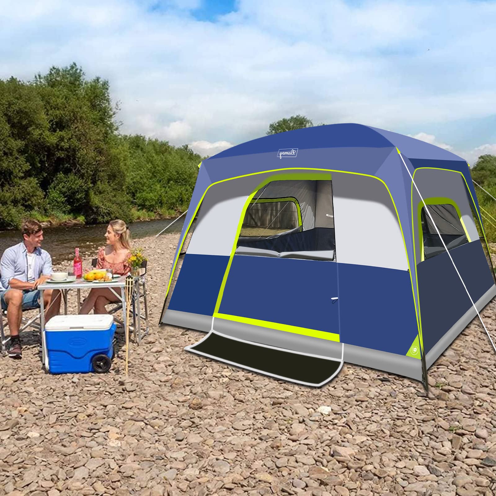 6-Person Instant Cabin Tent for Camping - Windproof & Waterproof Family Tent with Rainfly, 60-Second Easy Setup, 4 Mesh Windows & 2 Doors - Perfect for Backpacking, Hiking & Outdoor Adventures (10'x9'x78