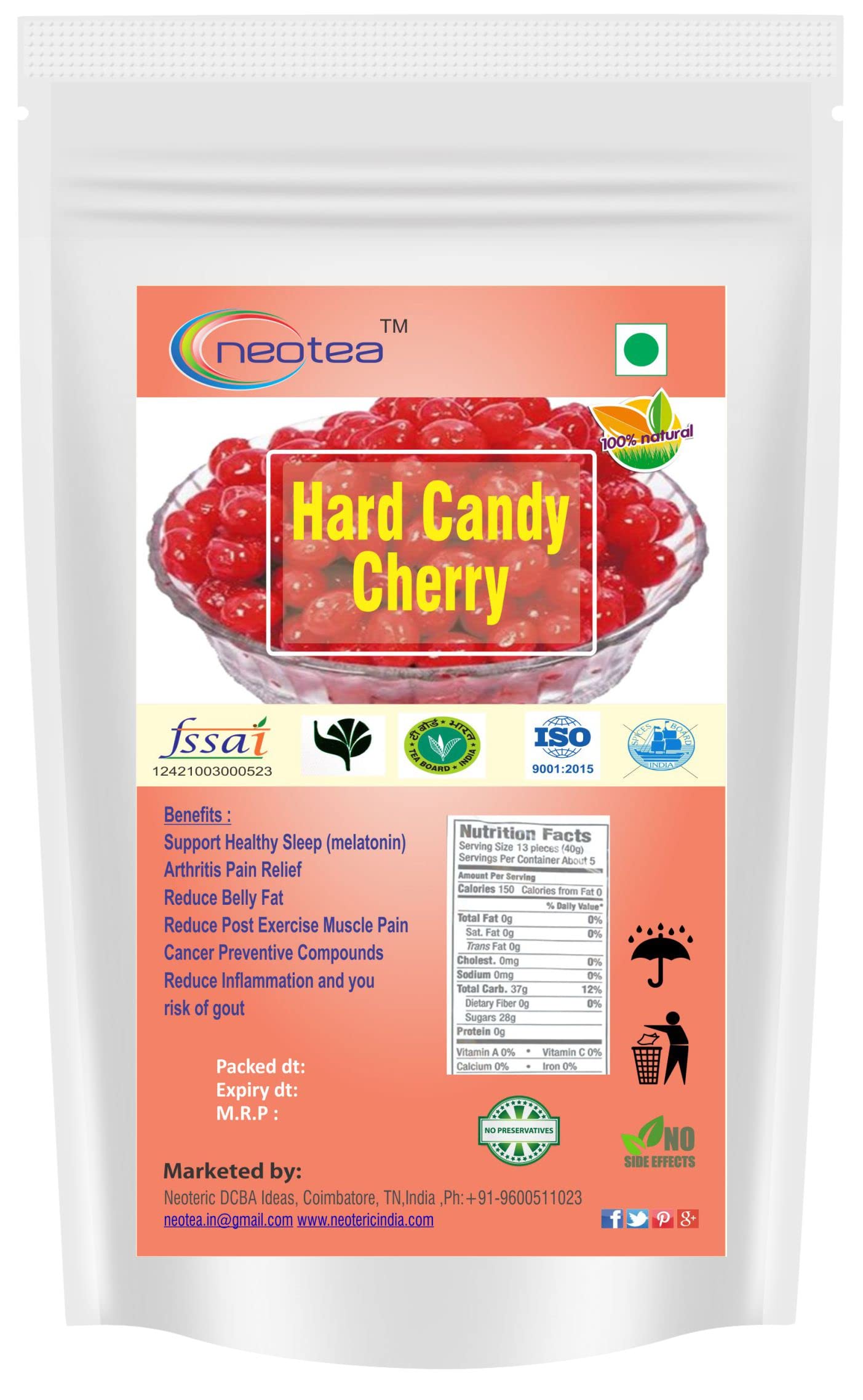 Neotea Hard Candy Cherry (500g) - Delicious Cherry Flavor Hard Candies for Office, Travel & Home Snacking