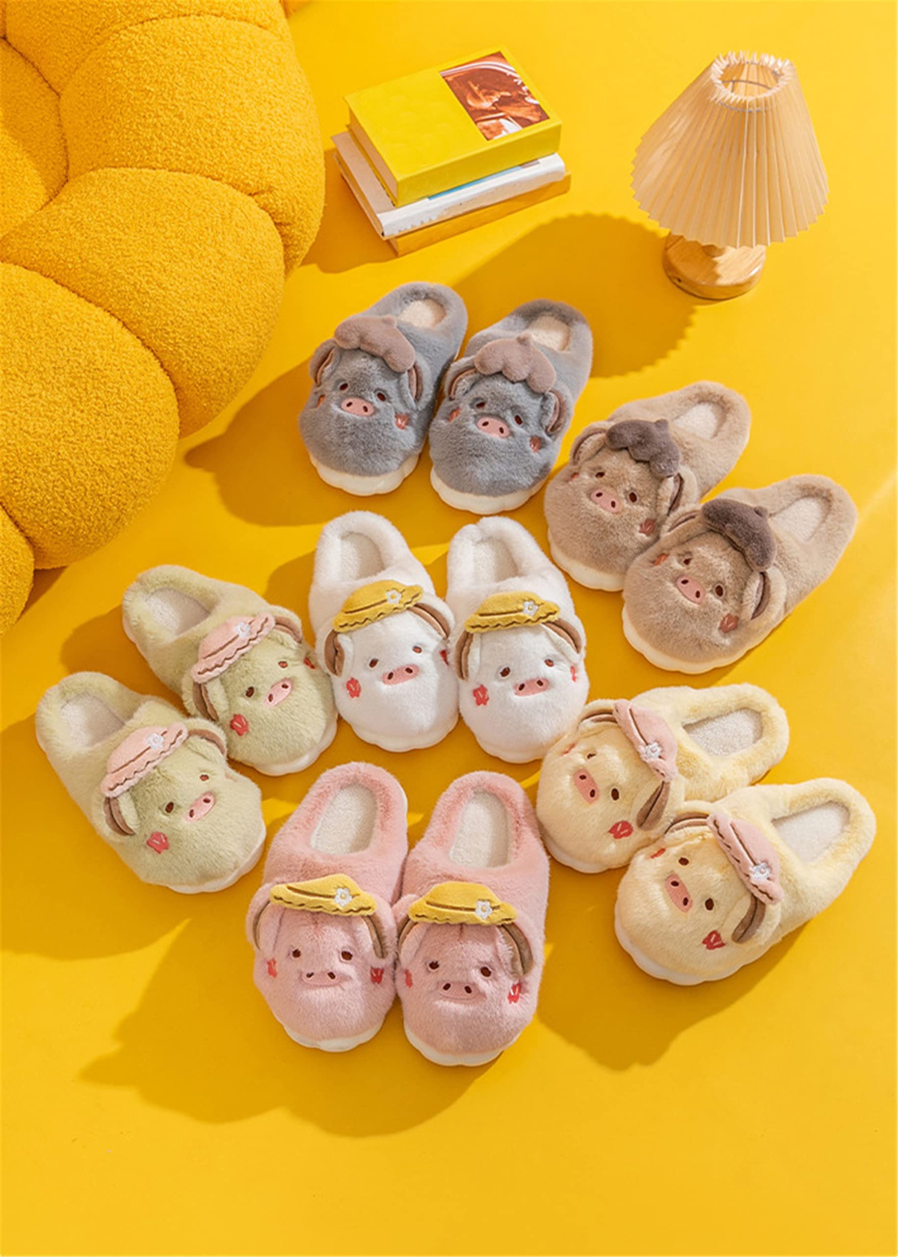 YILANLAN Women's Cute Pig Slippers - Animal Plush House Shoes for Winter, Warm & Cozy Indoor/Outdoor Home Slippers - Perfect for Lounging, Gift Giving & Cold Weather Comfort