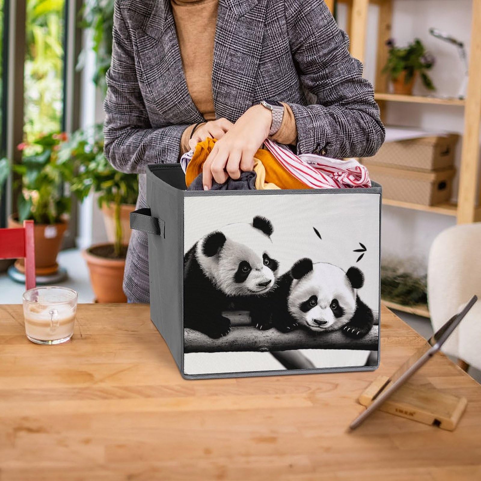 Cute Panda Printed Storage Baskets with Handles - 2 Pack Organizer Boxes for Bedroom, Closet & Living Room | Perfect for Toys, Blankets & Home Organization