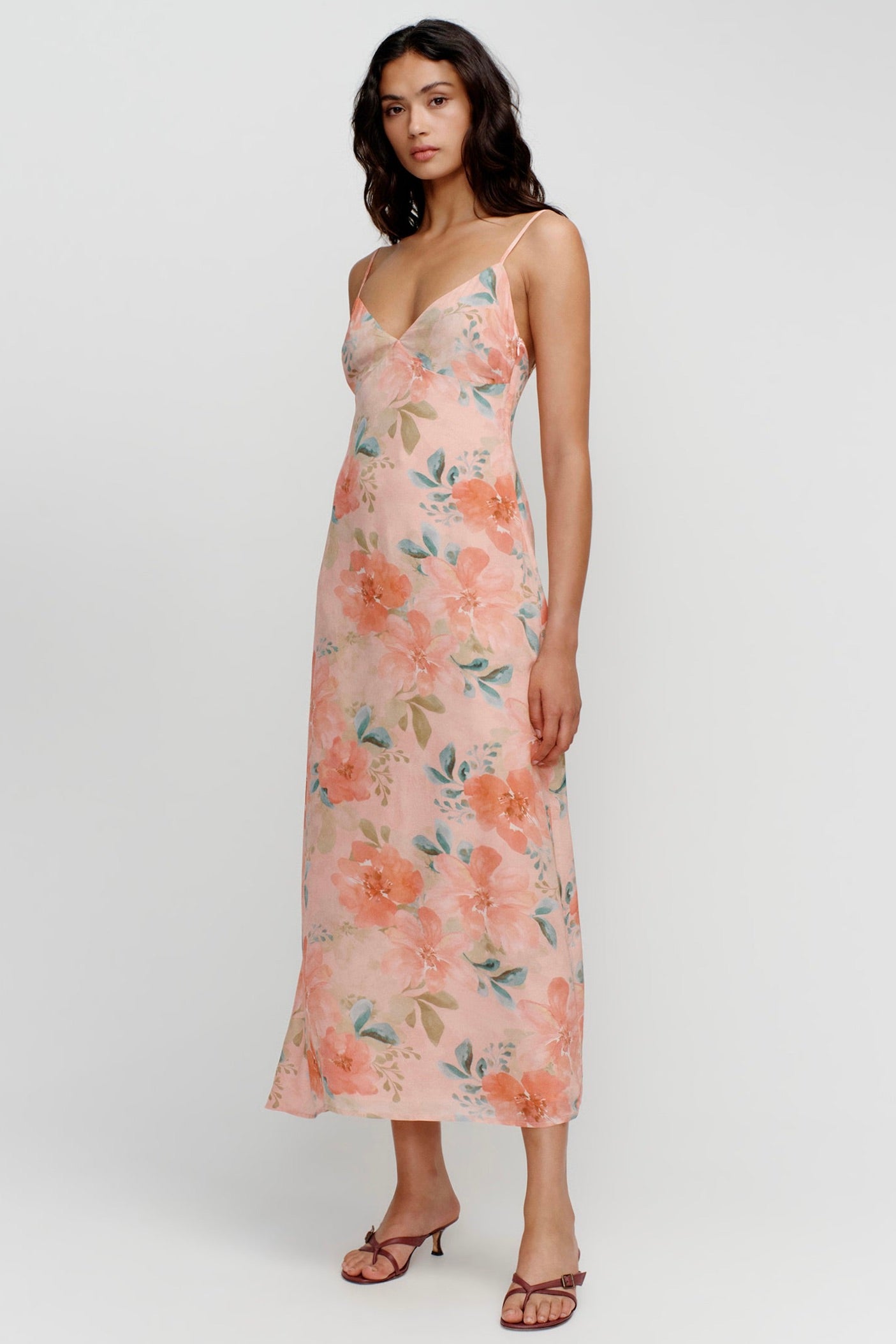 Domenica Women's Pink Floral Print Midi Dress - Elegant Summer Casual & Party Wear for Women