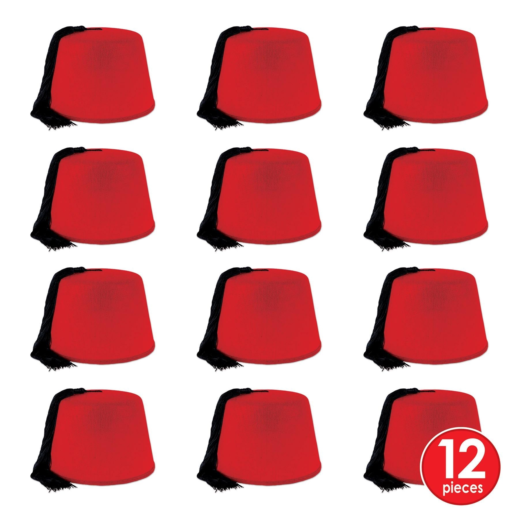 12 Pack Beistle Felt Fez Hats - Colorful Costume Hats for Halloween, Themed Parties, and Dress-Up Fun