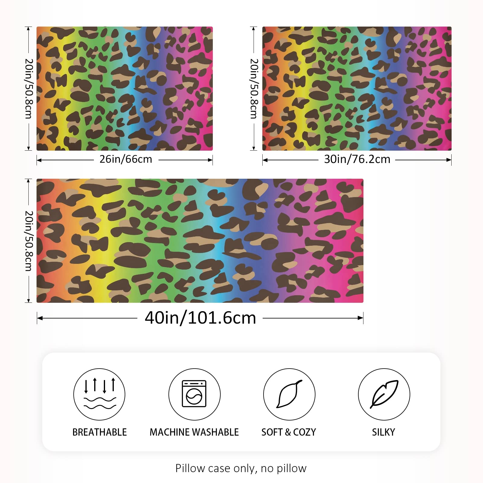 ALAZA Satin Pillowcase for Hair and Skin Care - Retro Rainbow Leopard Print Soft Pillow Cover - Standard Size 26x20 Inches - Perfect for Bedroom Decor & Gift Giving