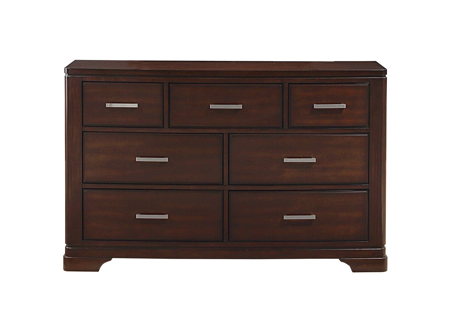 Arista 7-Drawer Wooden Dresser - Brown Cherry Finish for Bedroom Storage & Organization
