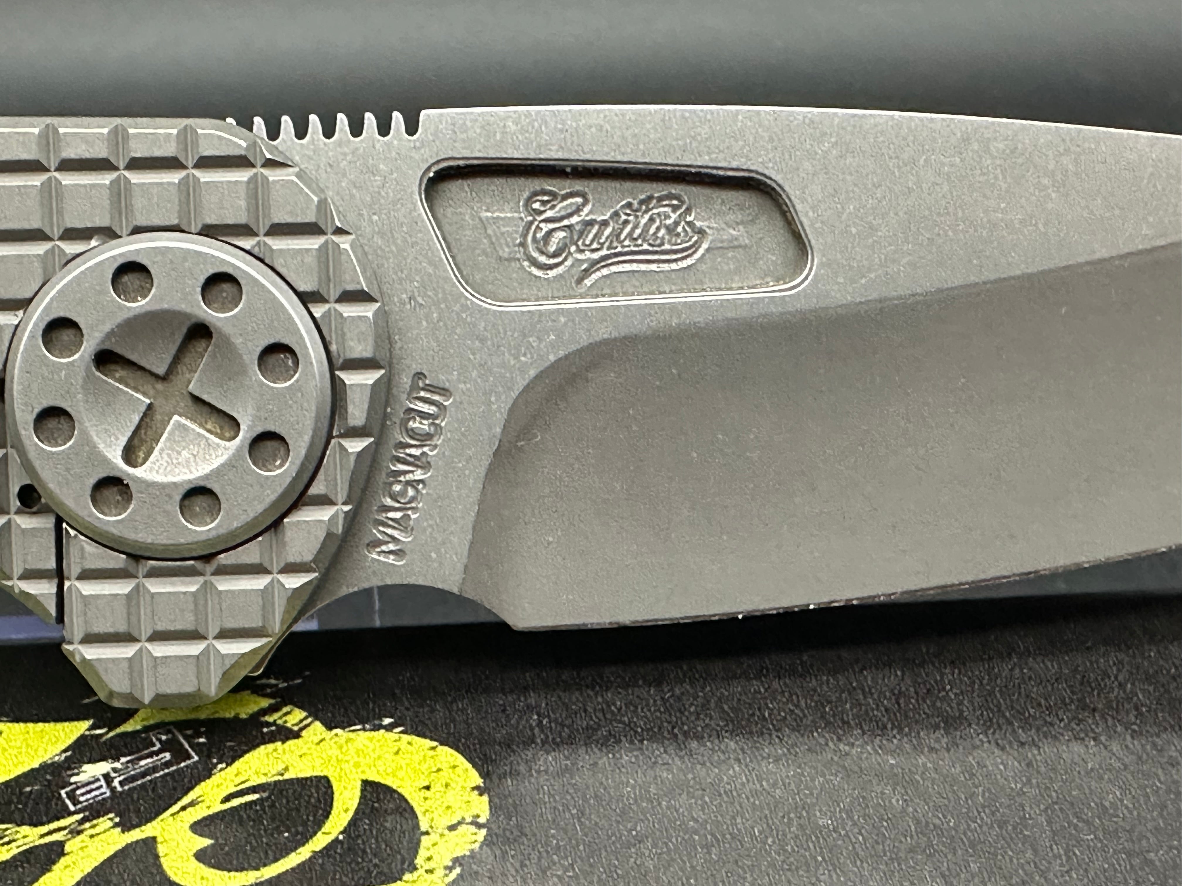 Curtis F3 Medium Wharncliffe Knife - Non-Flipper, Frag Pattern, Stonewash Finish, MagnaCut Steel - Perfect for EDC, Outdoor Adventures & Tactical Use