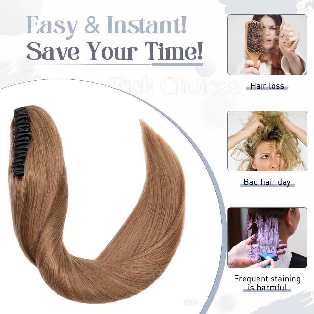 Premium 18 Inch Human Hair Ponytail Extension - Real Hair Clip-In Ponytail with Balayage Light Brown (#6) for Women | Straight Long Ponytail Hair Extensions (115g) | Perfect for Parties, Weddings & Everyday Styling