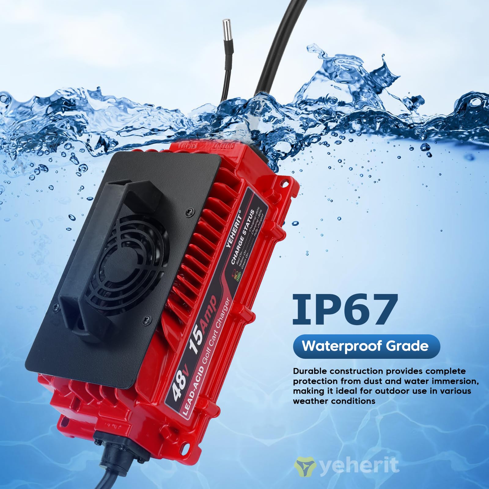 48V 15A Golf Cart Battery Charger for Club Car - Fast Charging & Waterproof Design - Perfect for Golf Carts, Electric Vehicles & Outdoor Power Equipment