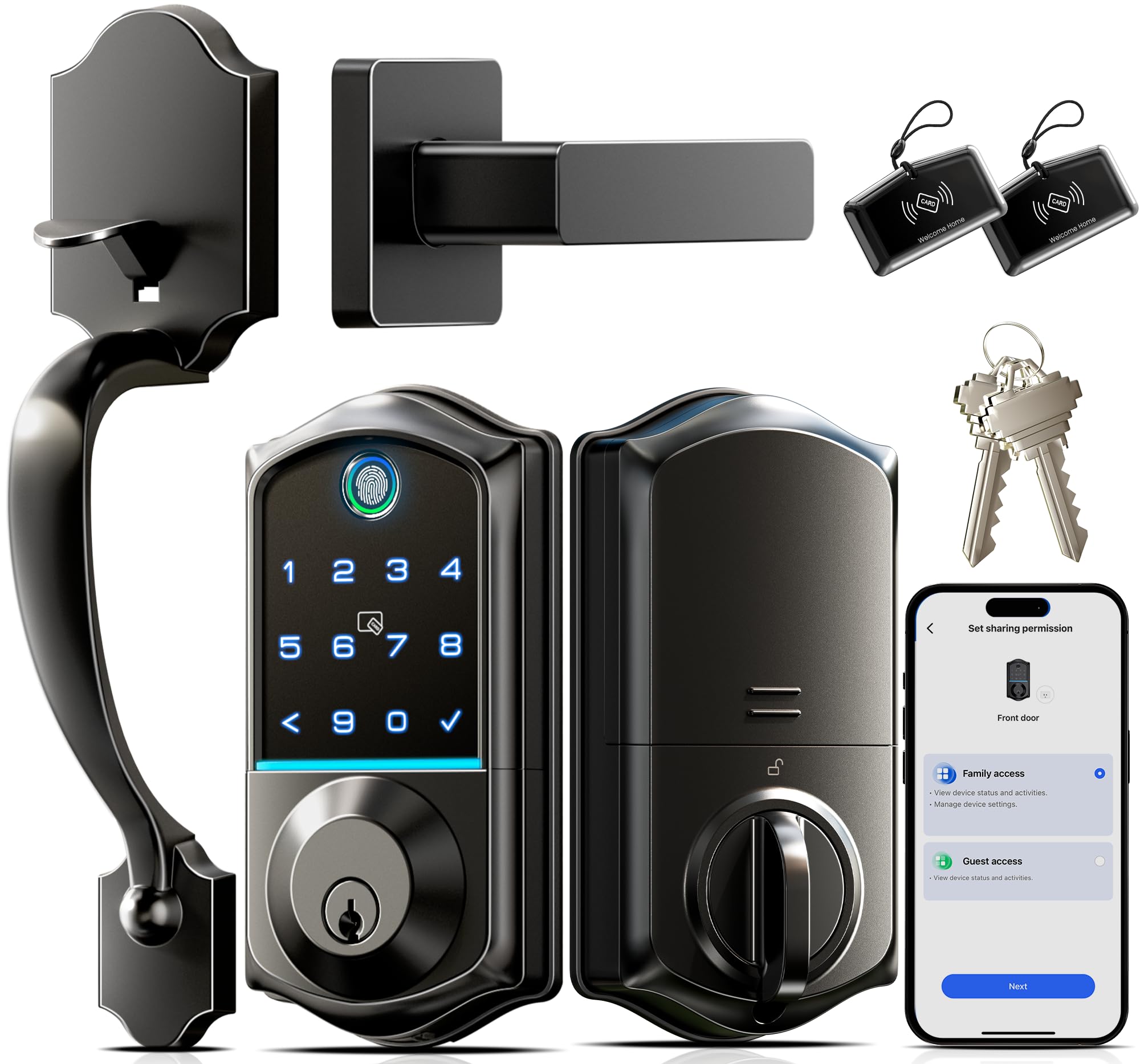 Veise Smart Front Door Lock with Fingerprint, Keyless Entry & App Control - Auto Locking, Digital Touchscreen Keypad, Emergency Power Port - Easy Install Matte Black for Home Security & Smart Access