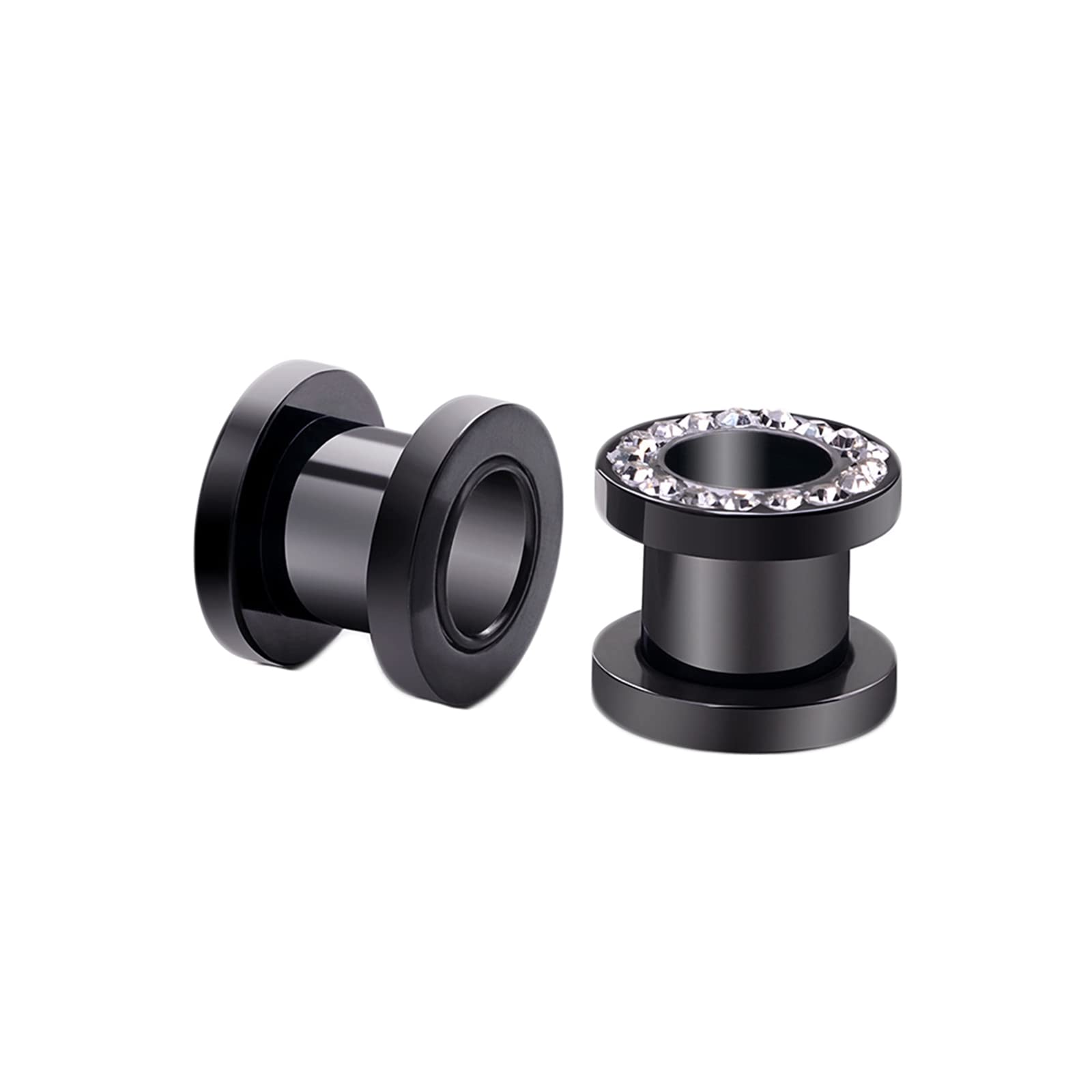2PCS Stainless Steel Ear Gauges for Men - Black Hoop Ear Plugs with Cubic Zirconia | Stretching Jewelry for Body Modification | Perfect for Parties, Concerts and Alternative Fashion