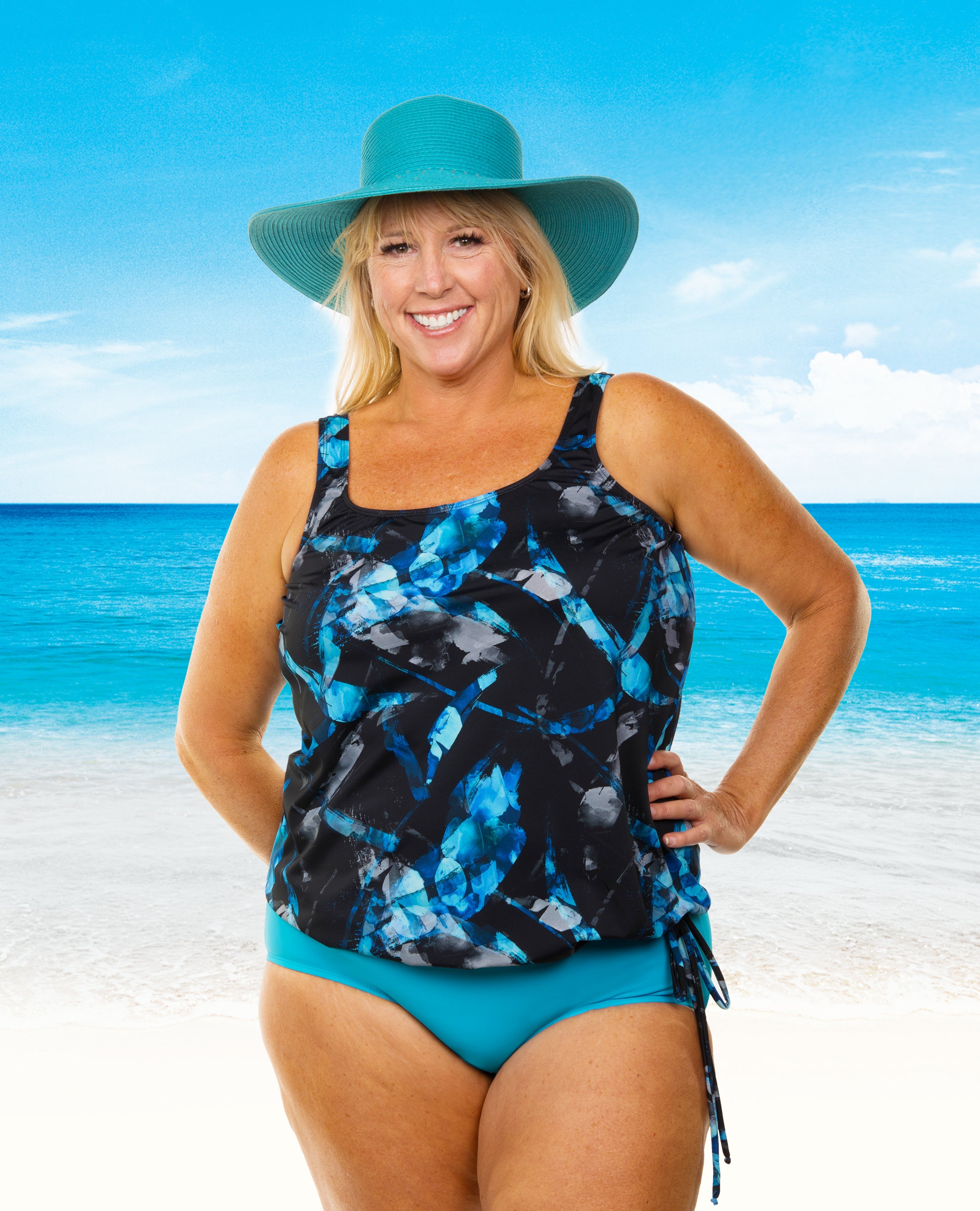 Women's Elegant Strap Blouson Top with Sapphire Crystals - Perfect for Summer Outfits, Beach Vacations & Night Out Parties