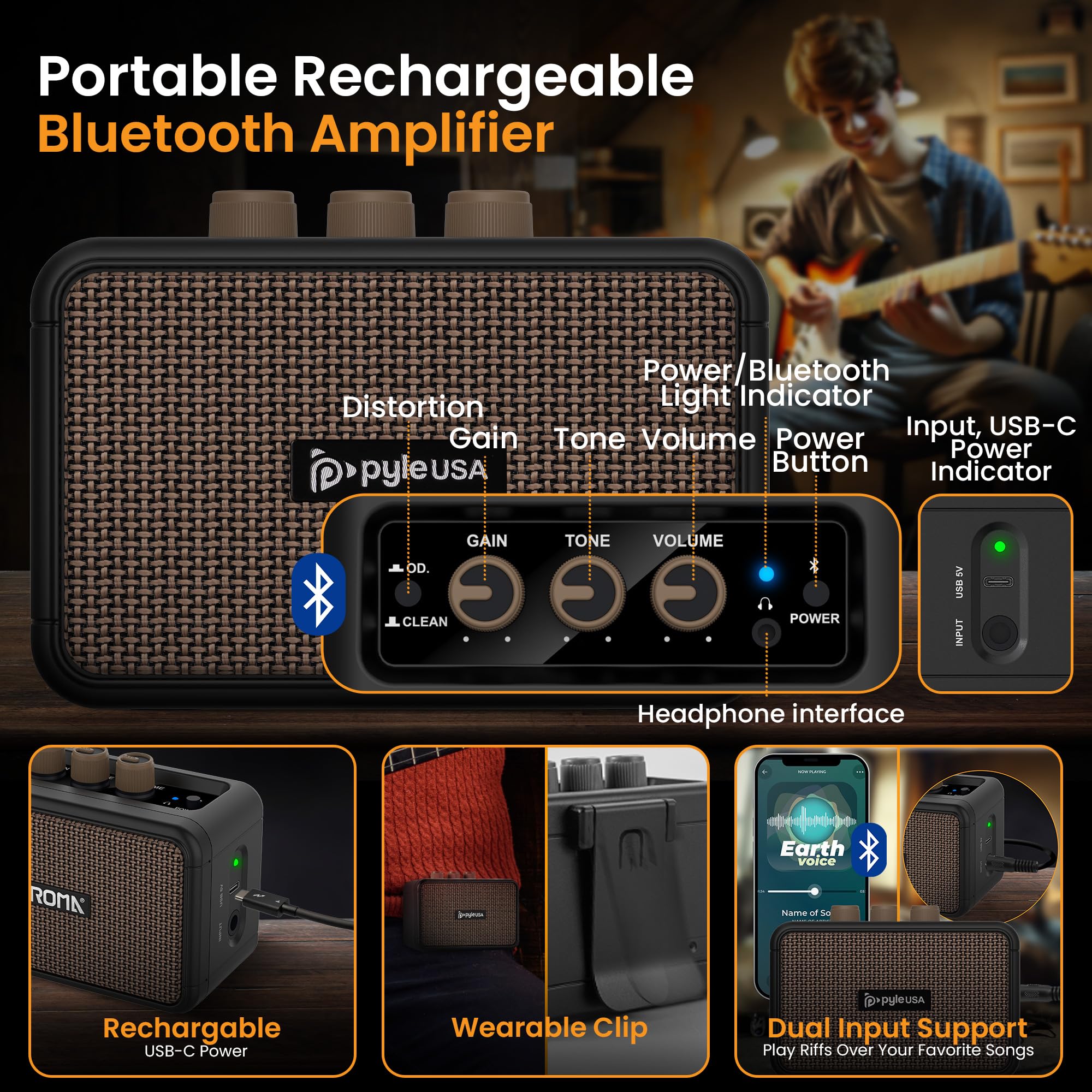 Pyle Full Size Electric Guitar Starter Kit with 5W Amp, Gig Bag, Accessories - ST-Style Beginner Guitar with 22 Frets, Paulownia Wood Body in Sunburst Finish | Perfect for Learning, Practice & Home Performances