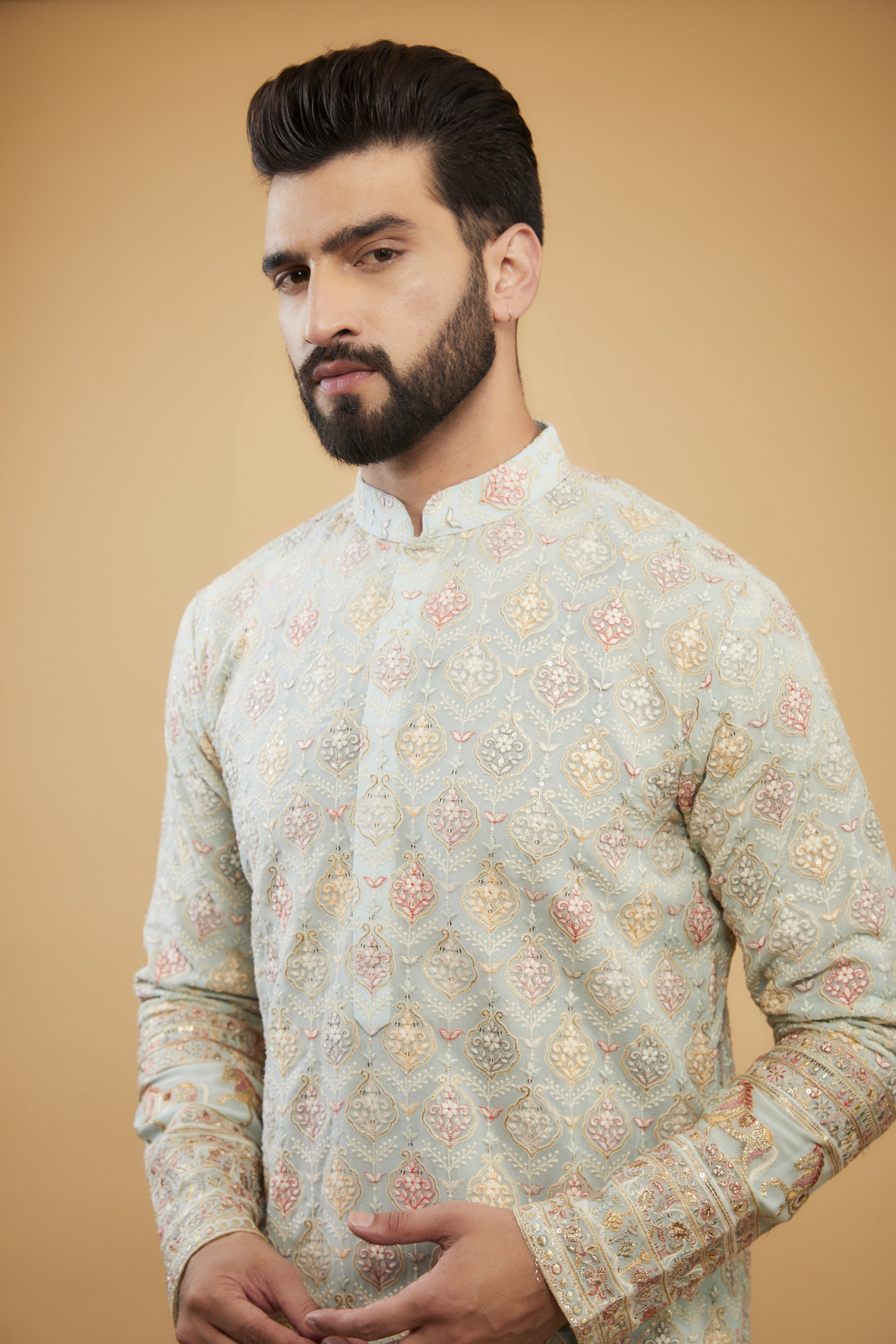 Elegant Powder Blue Chikankari Kurta with Heavy Embroidered Hem & Intricate Motifs - Perfect for Festivals, Weddings & Ethnic Occasions