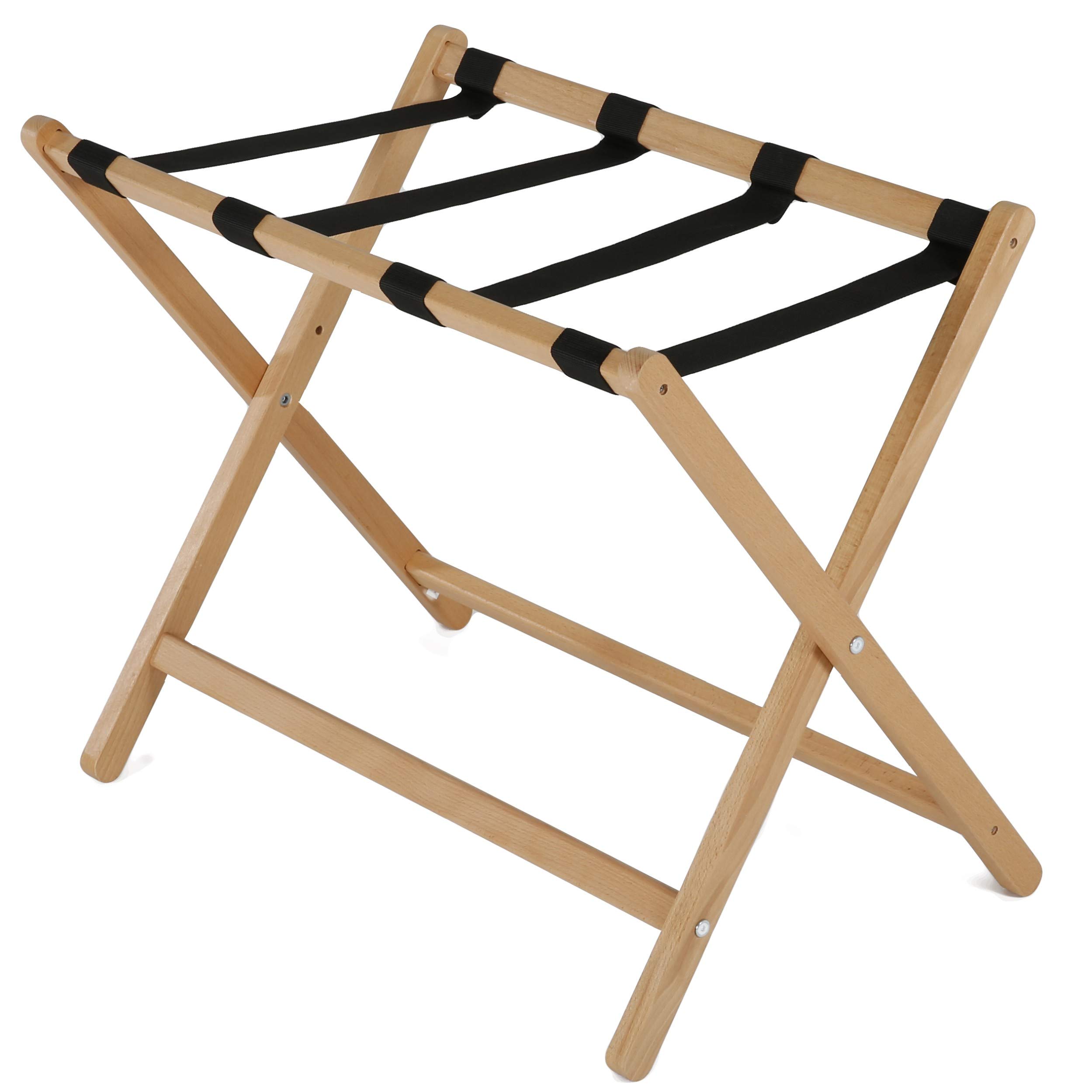 Beech Wood Folding Luggage Rack with Woolen Strips - Heavy Duty 200 lbs Capacity Suitcase Stand (18x30 Inches) - Natural Wood for Home, Hotel, Gym, Spa & Guest Room - Perfect for Travel Storage & Organization