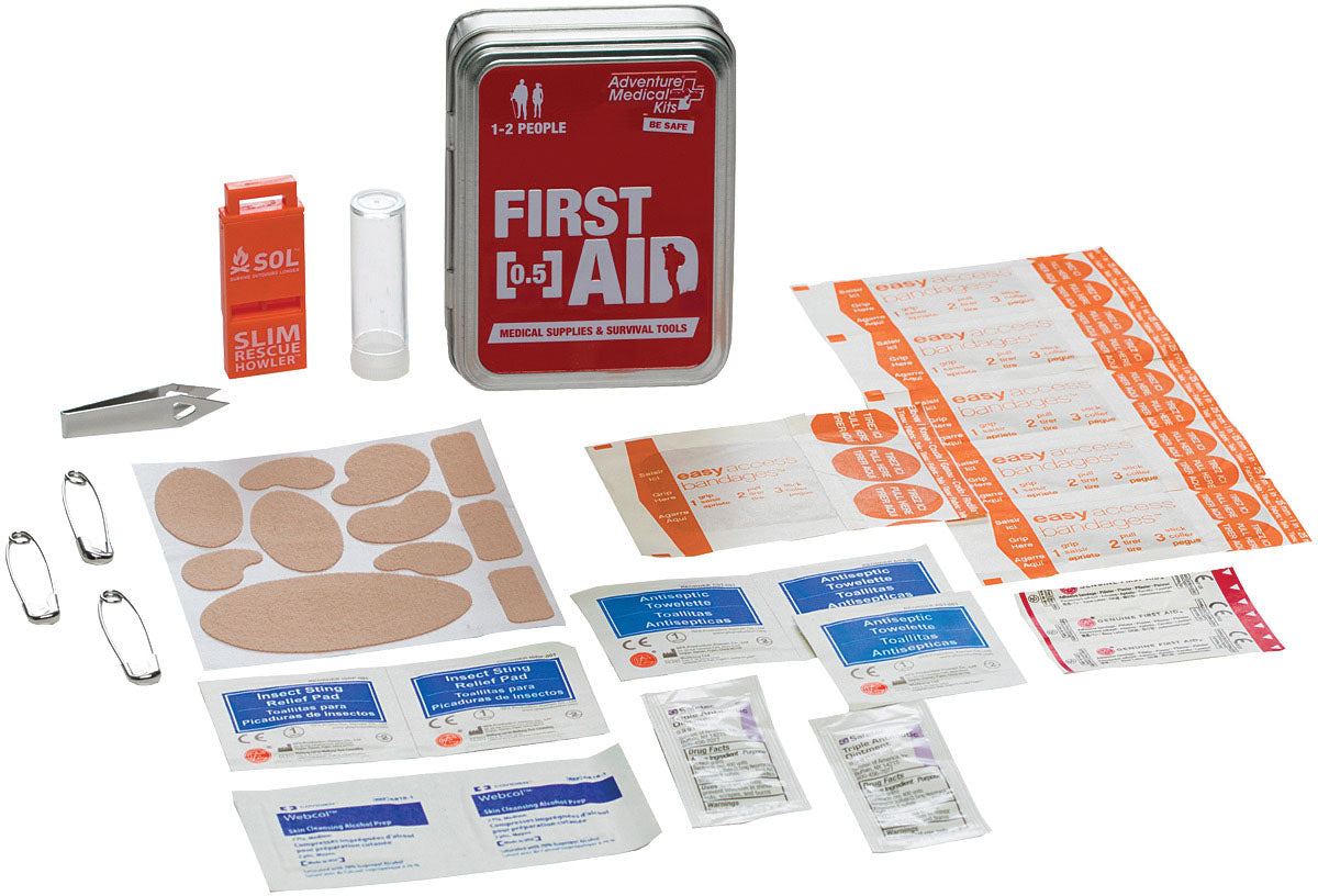 Adventure Medical Adventure First Aid 0.5 Tin - Compact Emergency First Aid Kit for Hiking, Camping & Outdoor Adventures | Waterproof & Lightweight