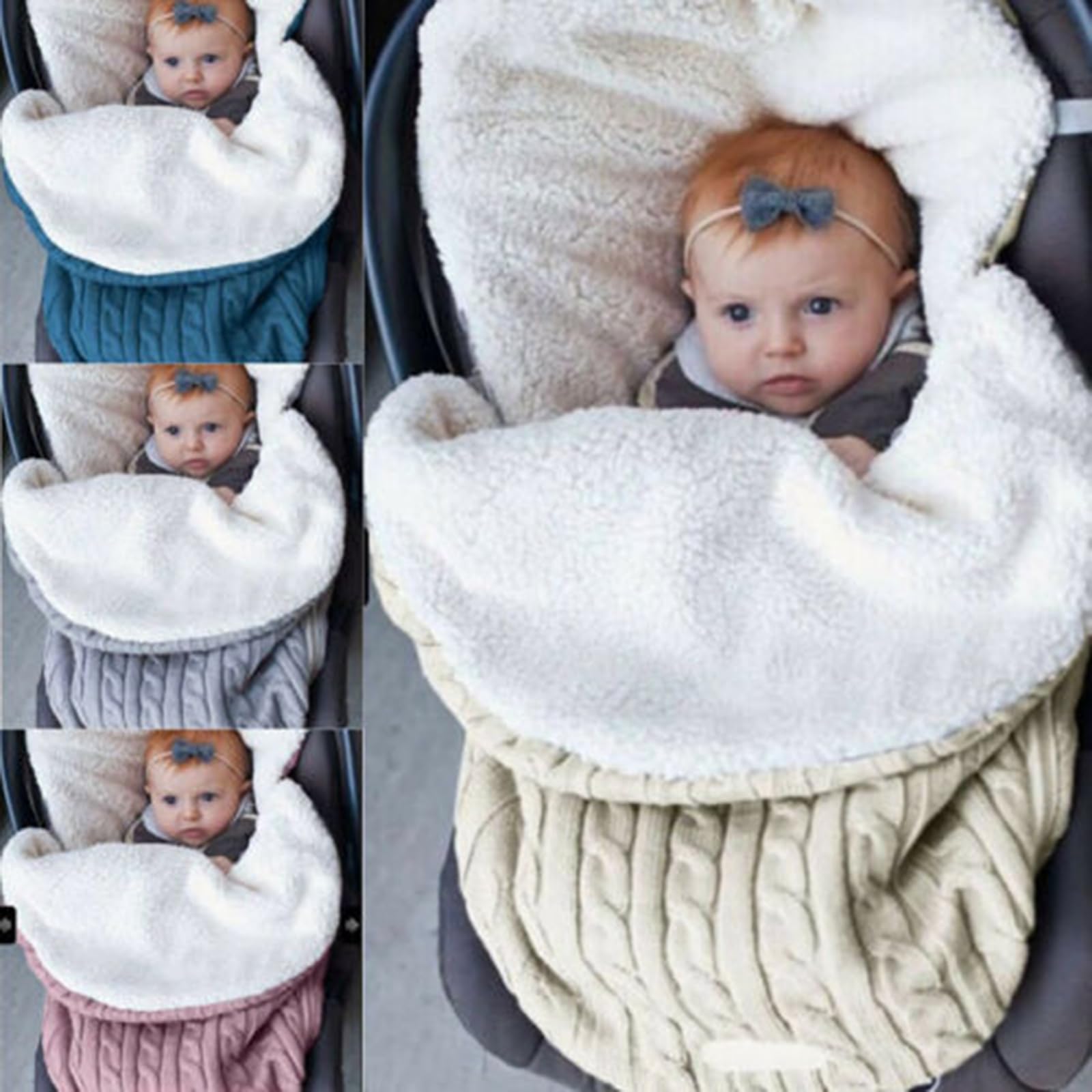 Warm Baby Sleeping Bag for Newborns - Soft Knit Wool Swaddling Blanket & Sleep Sack - Winter Infant Footmuff for Stroller, Crib & Travel (Beige, One Size) - Perfect for Cozy Naps & Outdoor Adventures