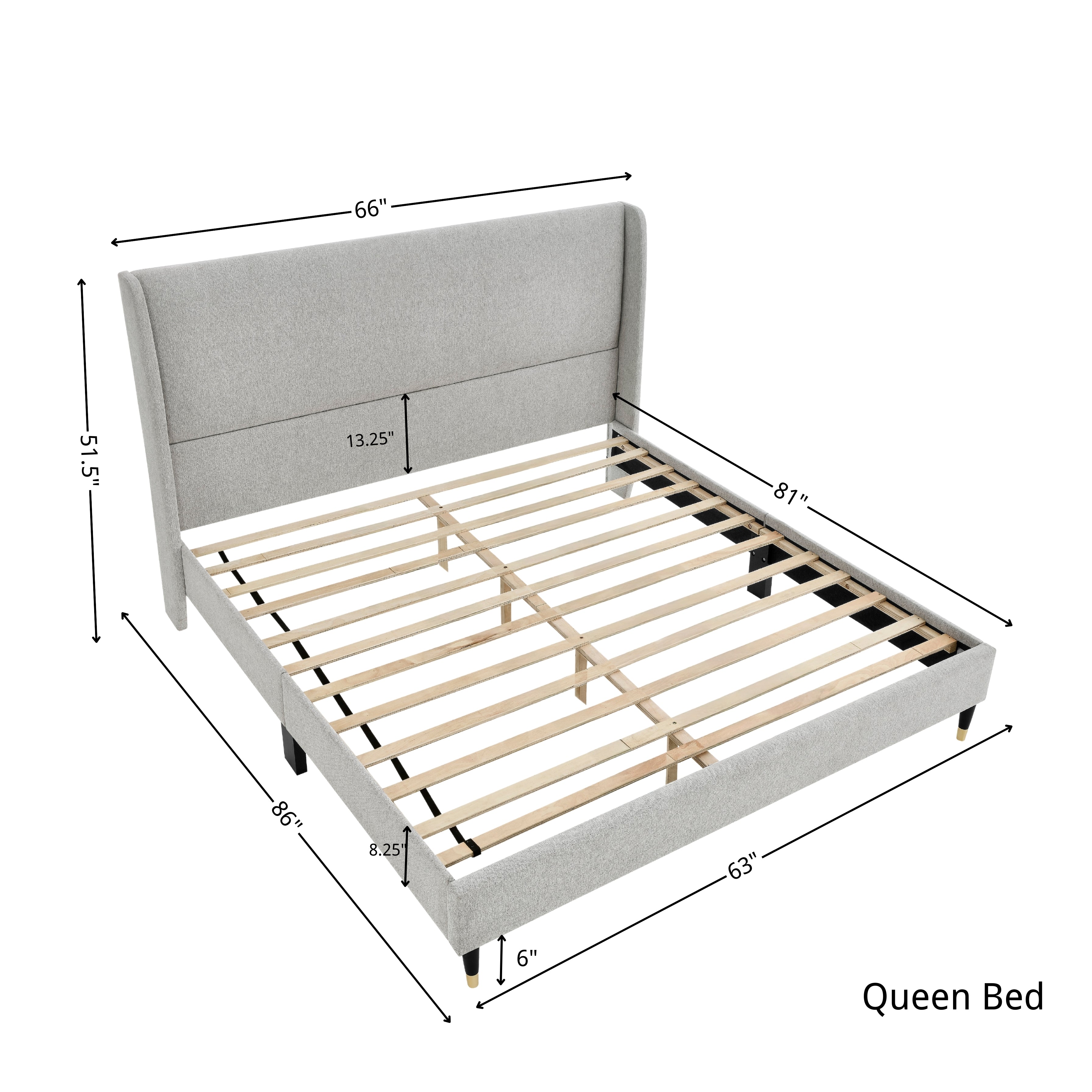Roundhill Furniture Rozitta Upholstered Wingback Platform Bed Frame - Queen Size Upholstered Bed with Button Tufted Headboard for Bedroom, Modern Luxury Bed Frame with Sturdy Wooden Slat Support (Perfect for Master Bedroom, Guest Room or Apartment)