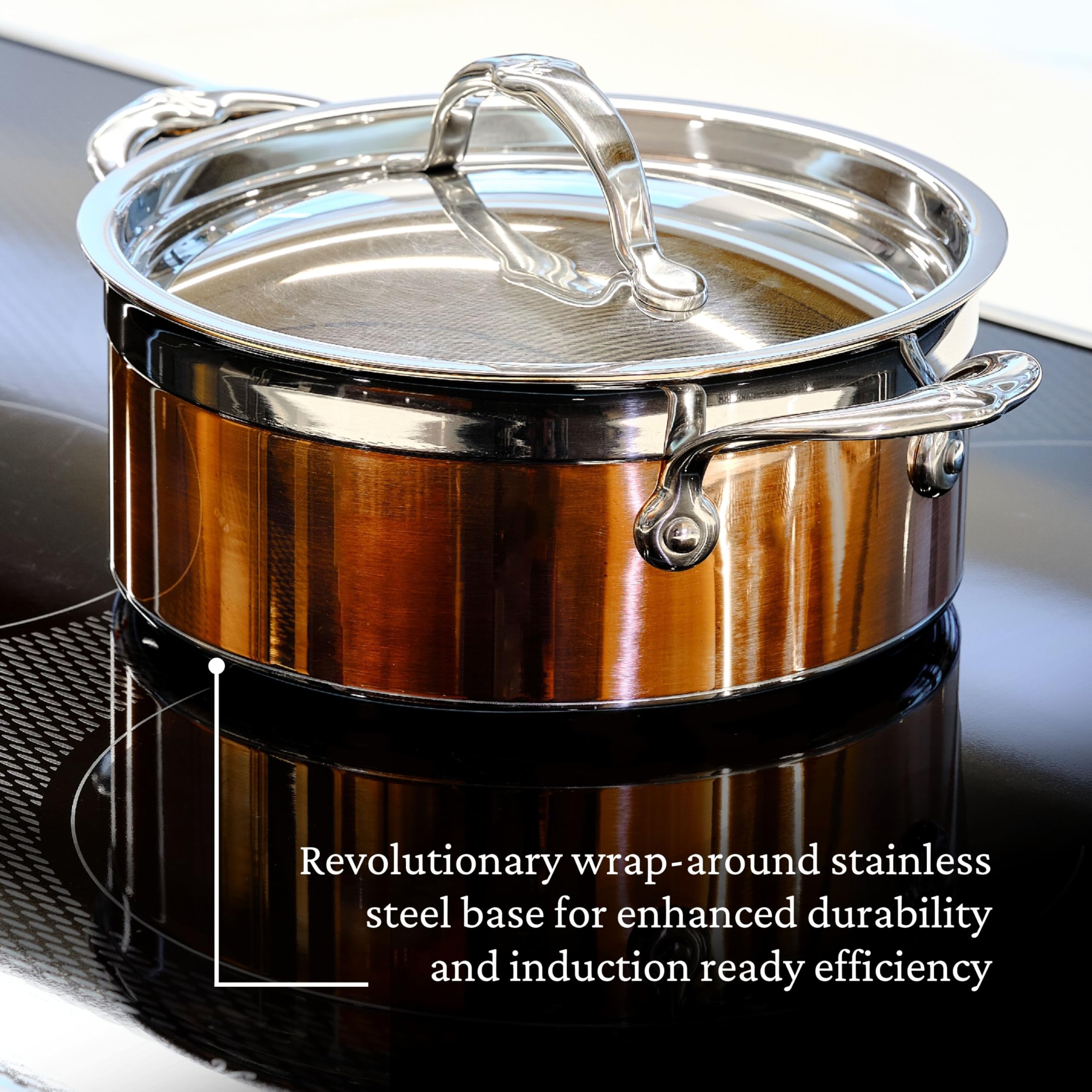 Hestan CopperBond 3-Quart Pure Copper Soup Pot - Induction Cooktop Compatible, Durable & Even Heating - Perfect for Soups, Stews, and Pasta Cooking