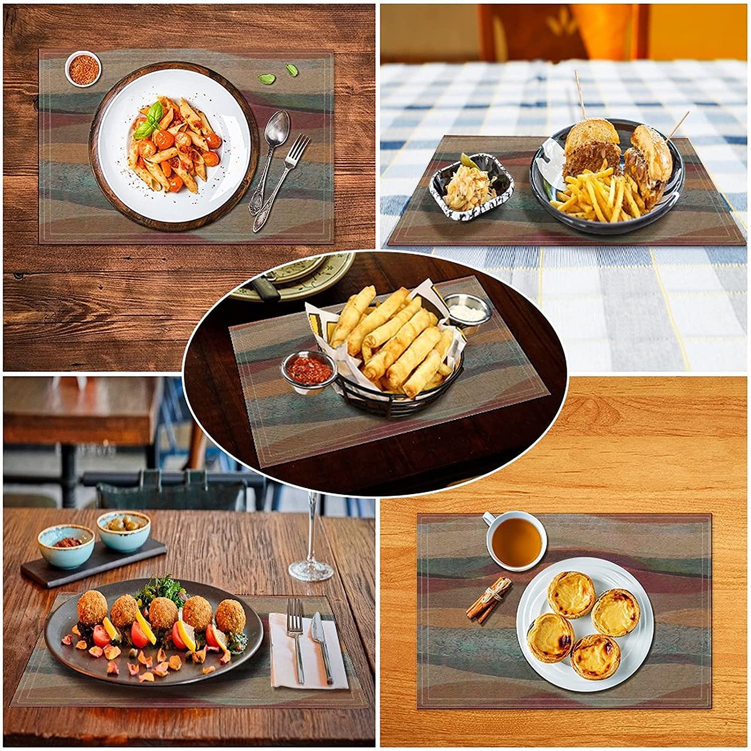 Southwestern Placemats Set of 4 - Heat Resistant & Washable Dining Table Mats with Travertine Sandstone Stripes & Turquoise Arizona Pattern - Perfect for Southwestern Decor, Kitchen, and Dinner Parties