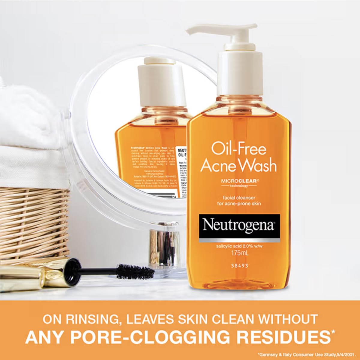 Neutrogena Oil-Free Acne Wash with Salicylic Acid | Deep Cleansing Face Wash for Oily & Acne-Prone Skin | Hydrating, Alcohol-Free, Non-Comedogenic & Dermatologist Tested | 6 fl oz (175ml) | Daily Skincare Routine for Clear, Healthy Skin